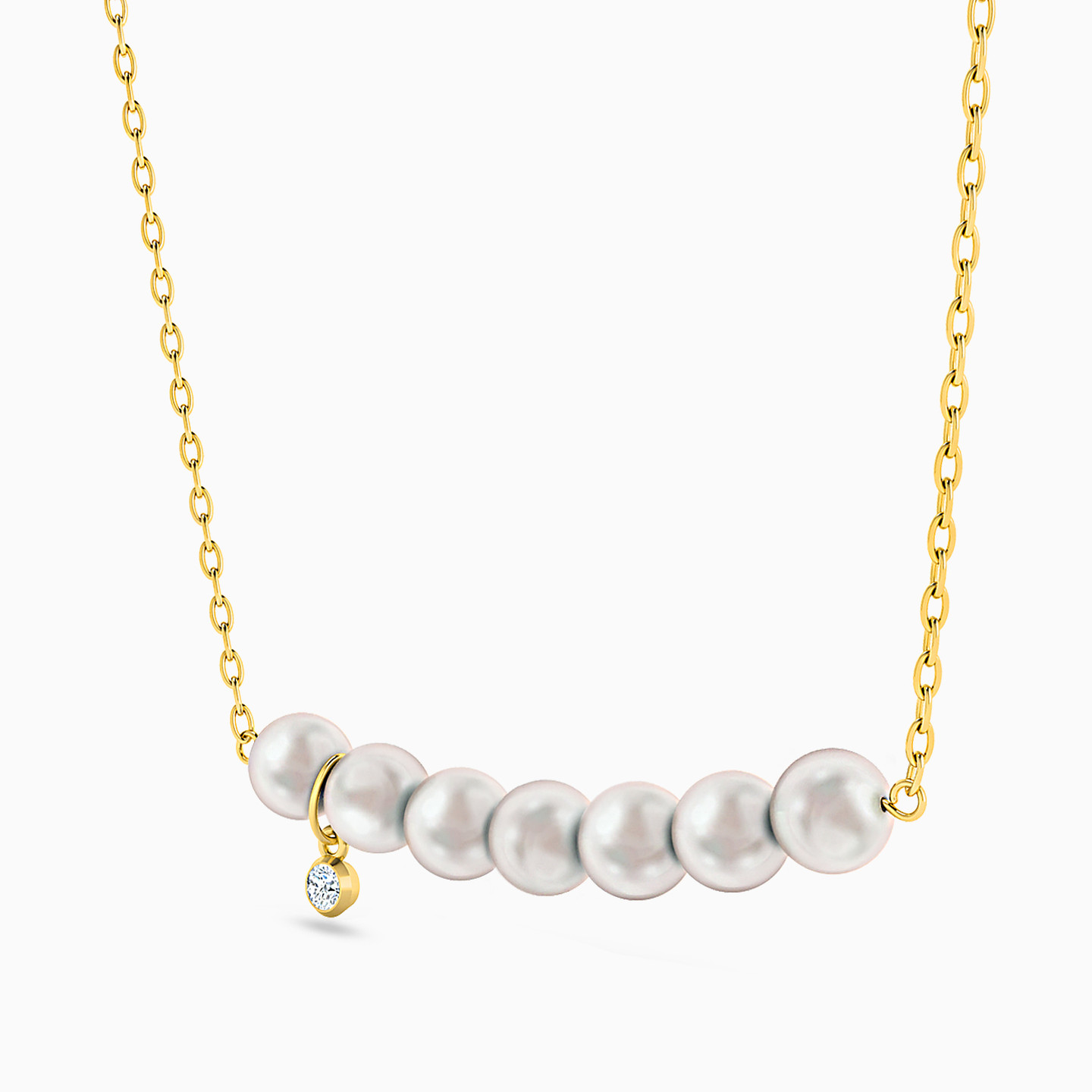 Round Pearl Chain Necklace in 18K Gold - 2 Round Pearl Chain Necklace in 18K Gold - 2