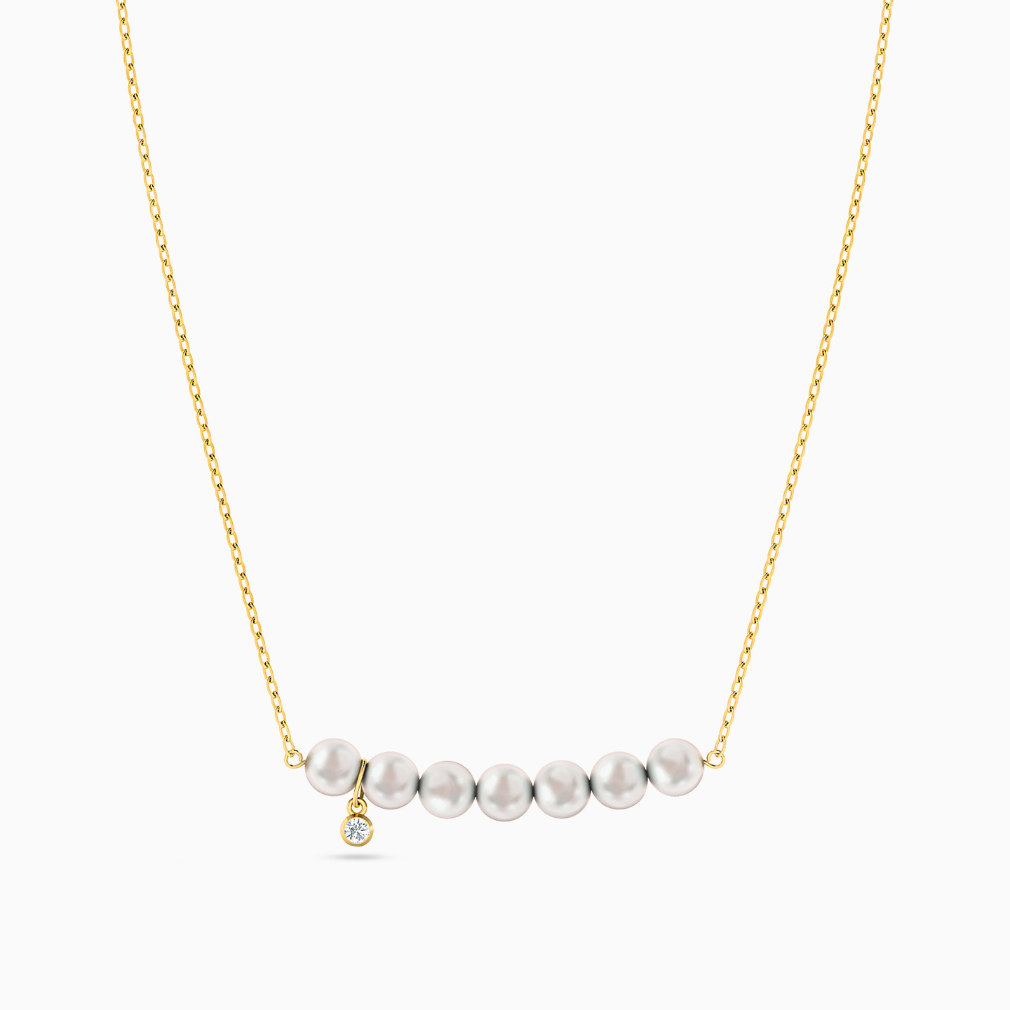 Round Pearl Chain Necklace in 18K Gold - 3 Round Pearl Chain Necklace in 18K Gold - 3