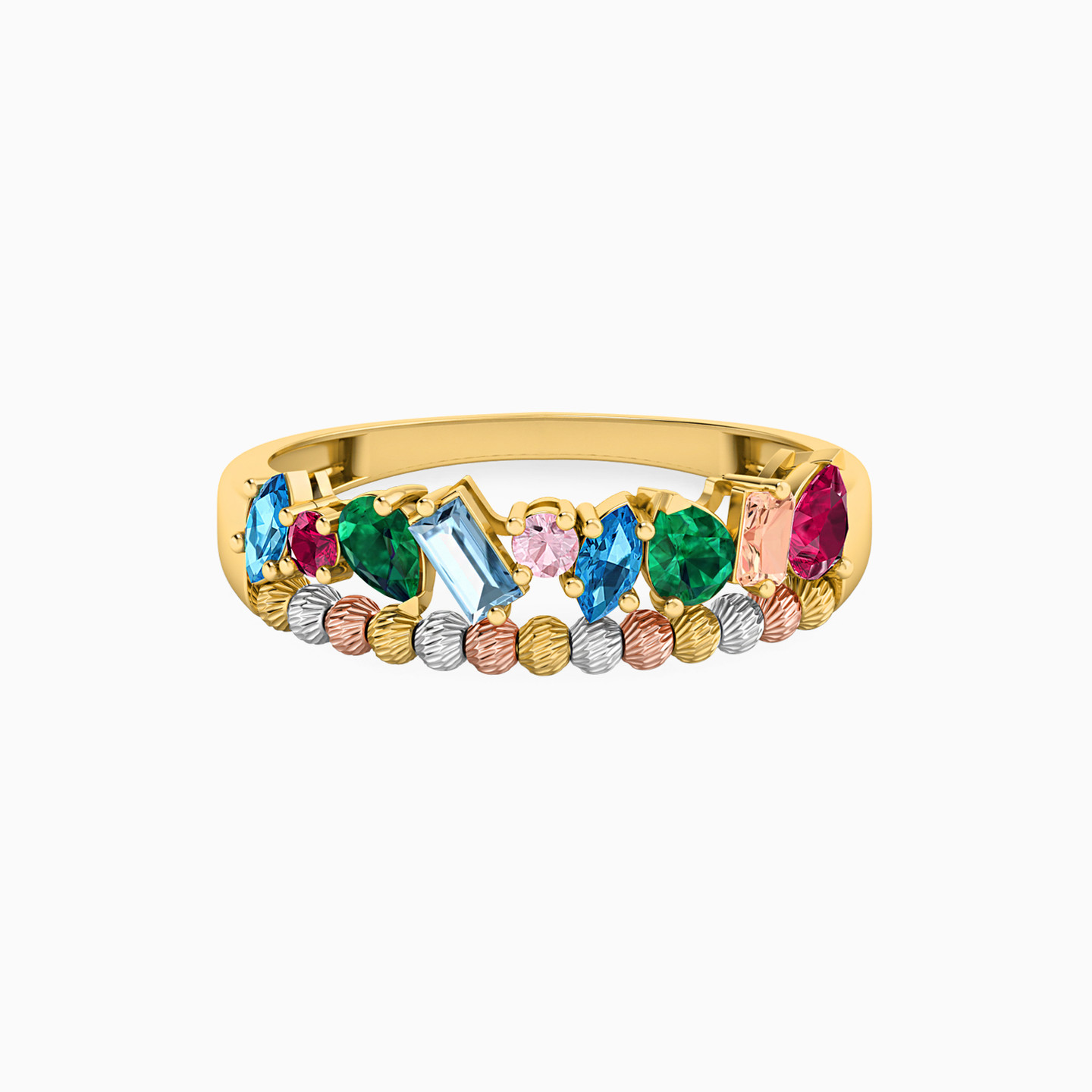 Multi-shaped Colored Stones Ring in 18K Gold