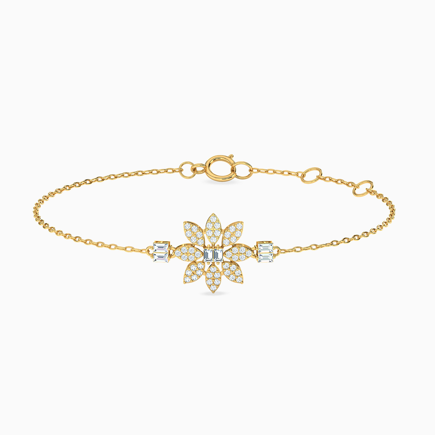 Flower Cubic Zirconia Full Set in 18K Gold (4 Pieces) - 2 Flower Cubic Zirconia Full Set in 18K Gold (4 Pieces) - 2