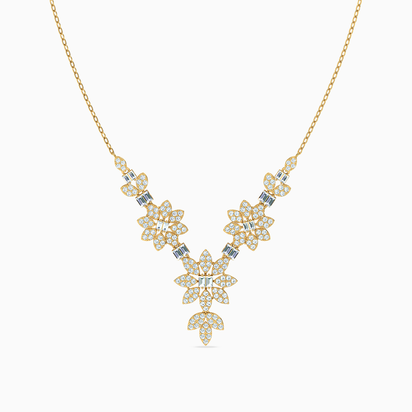 طقم كامل ذهب زهرة عيار 18 قيراط مزين بأحجار الزركون (4 قطع)   - 5