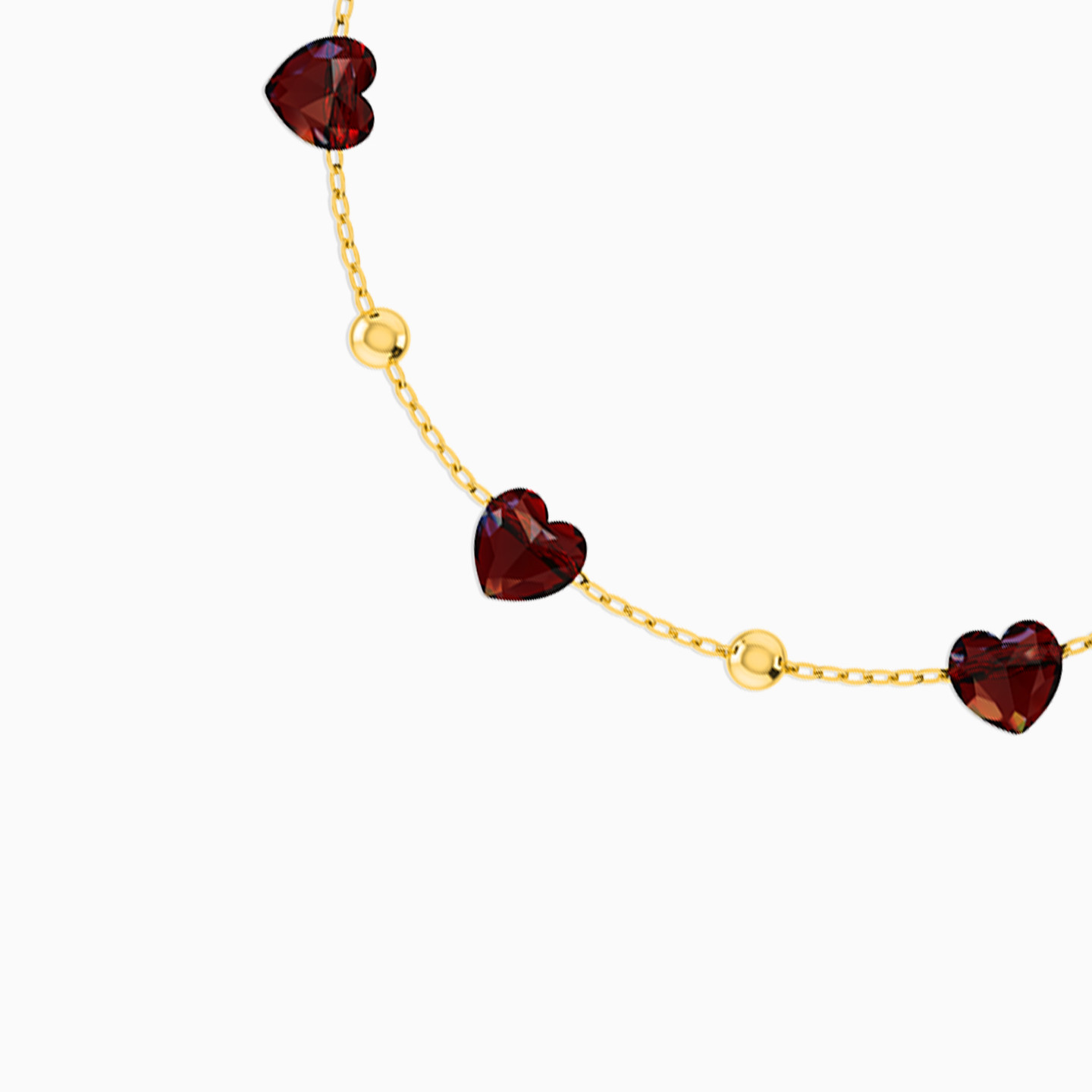 Heart Red Stone Chain Bracelet in 18K Gold - 3 Heart Red Stone Chain Bracelet in 18K Gold - 3