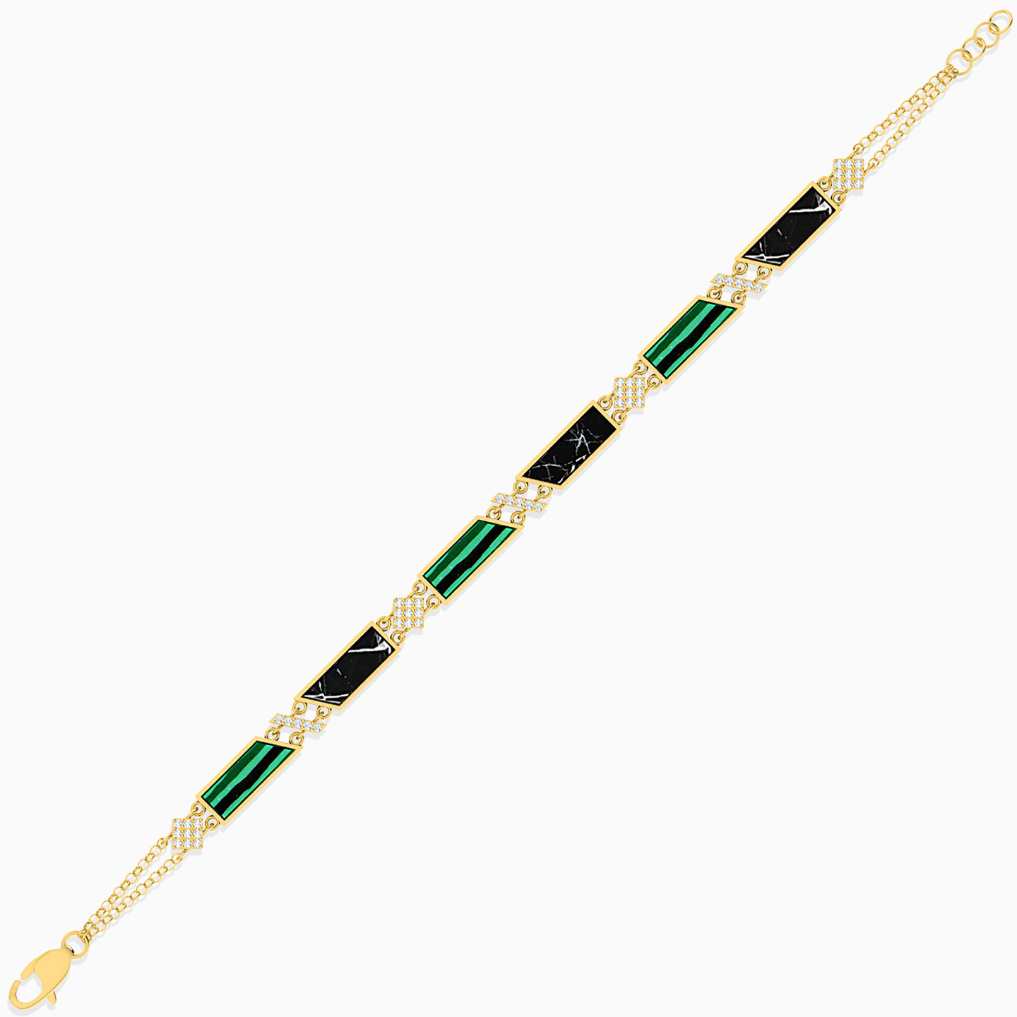 18K Gold Colored Stones Chain Bracelet - 3