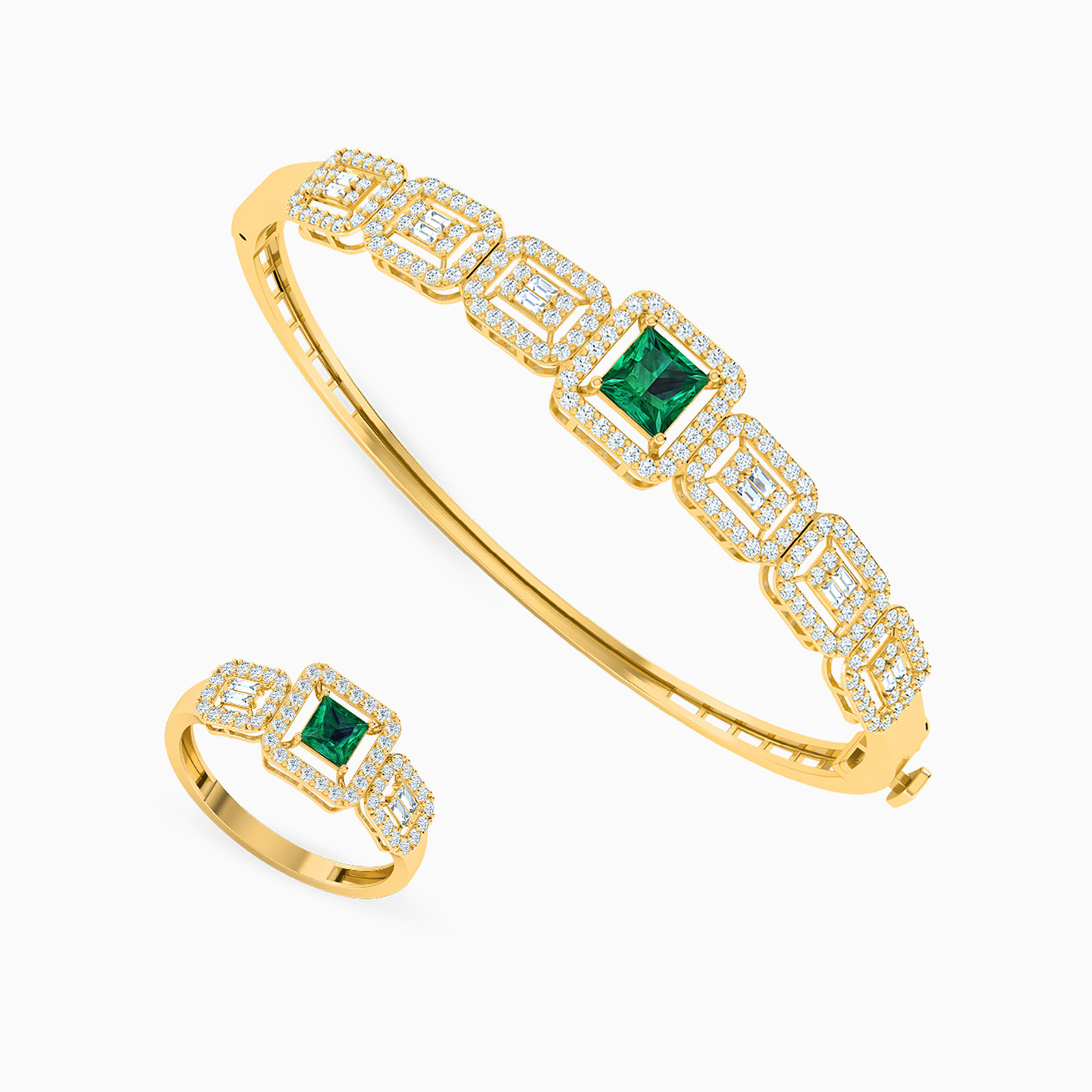 Square Green Stones Full Set in 18K Gold (2 Pieces) Square Green Stones Full Set in 18K Gold (2 Pieces)