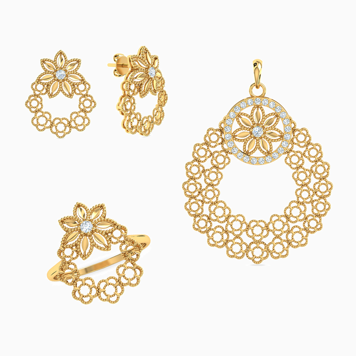 21K Gold Cubic Zirconia Half Jewelry Set - 3 Pieces