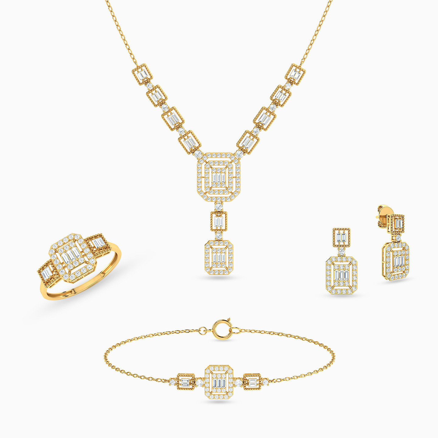 18K Gold Cubic Zirconia Jewelry Set - 4 Pieces