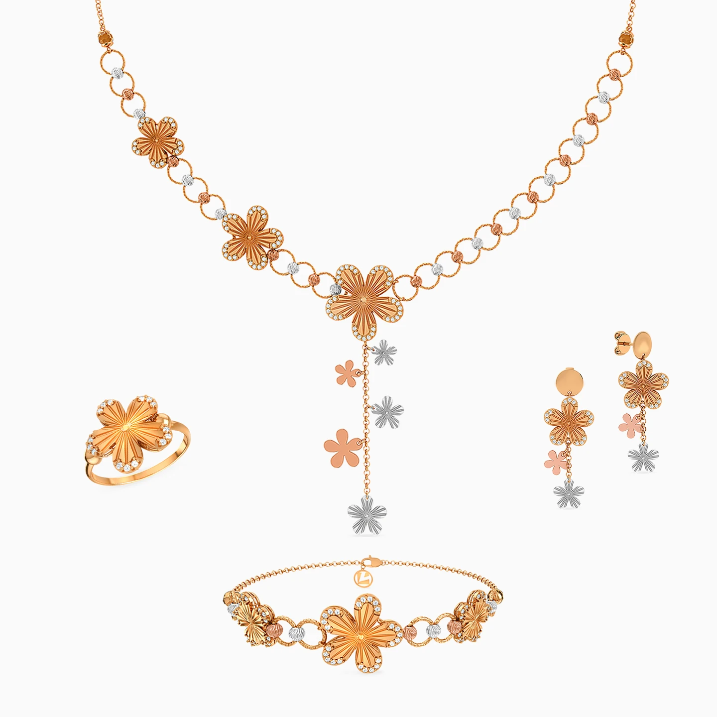 Flower Cubic Zirconia Full Set in 21K Gold (4 Pieces) Flower Cubic Zirconia Full Set in 21K Gold (4 Pieces)