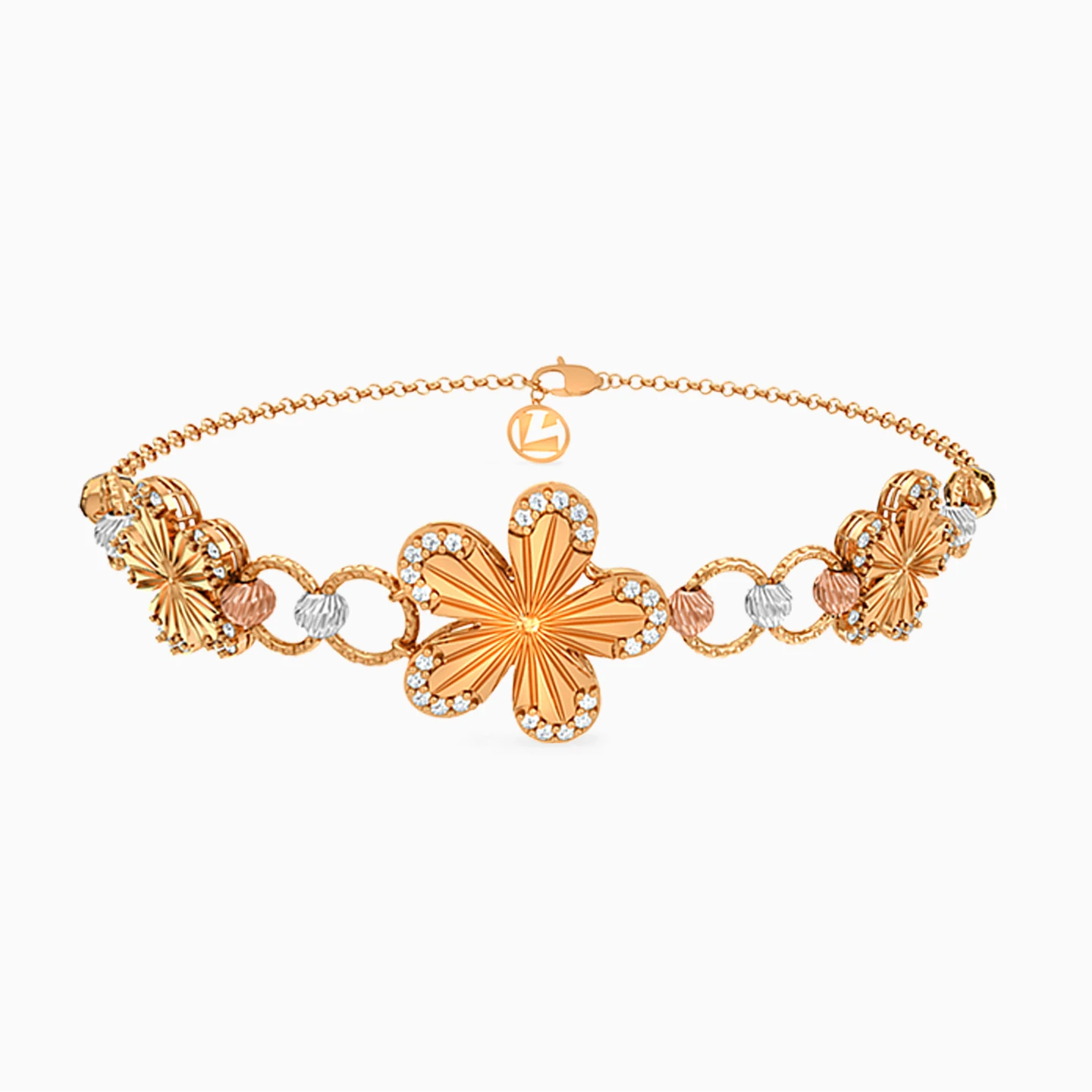 Flower Cubic Zirconia Full Set in 21K Gold (4 Pieces) - 3 Flower Cubic Zirconia Full Set in 21K Gold (4 Pieces) - 3