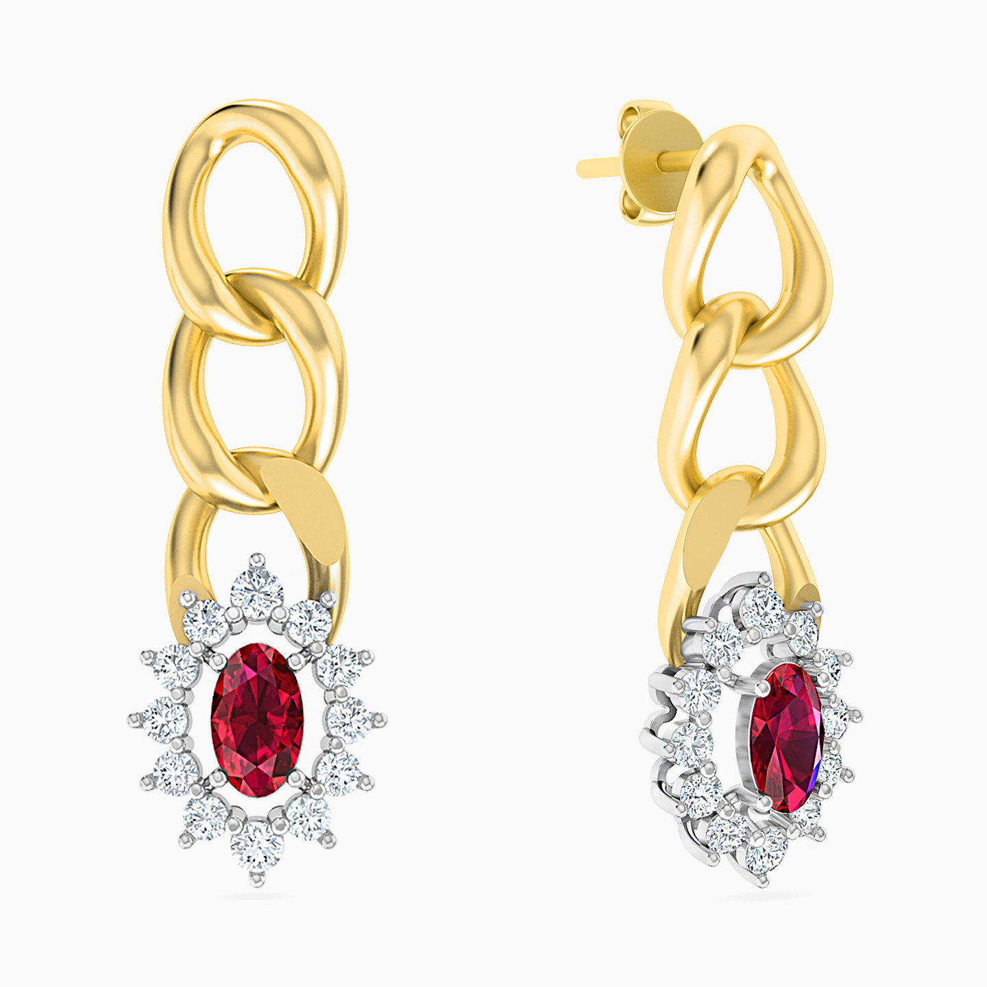 18K Gold Diamond & Colored Stones Drop Earrings - 2