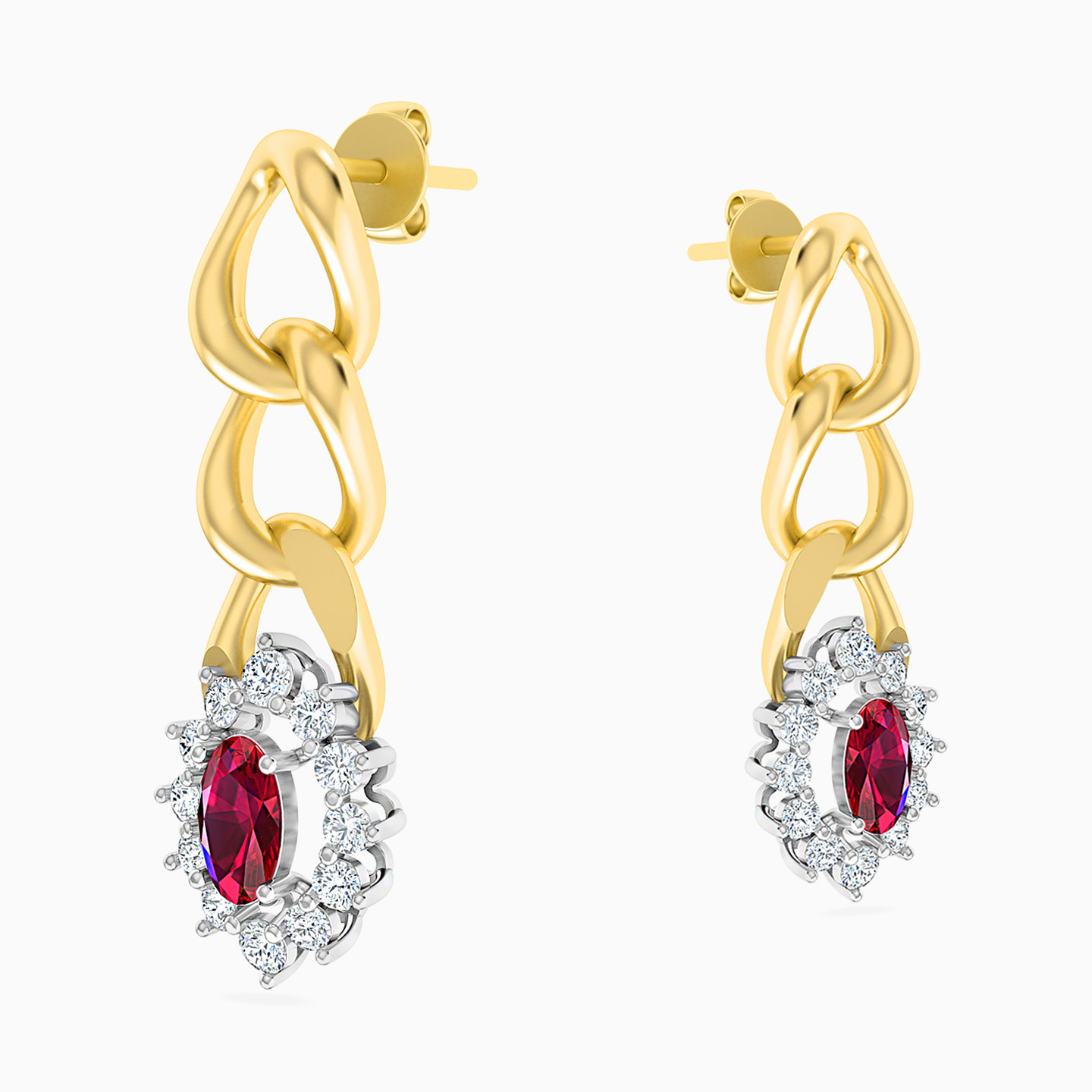 18K Gold Diamond & Colored Stones Drop Earrings - 3