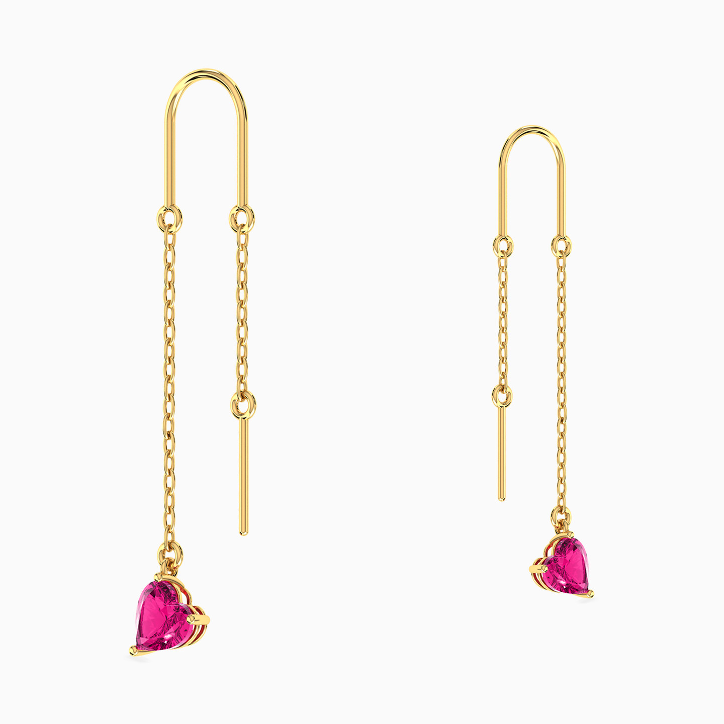 Heart Rose Stone Thread Drop Earrings in 18K Gold - 3 Heart Rose Stone Thread Drop Earrings in 18K Gold - 3