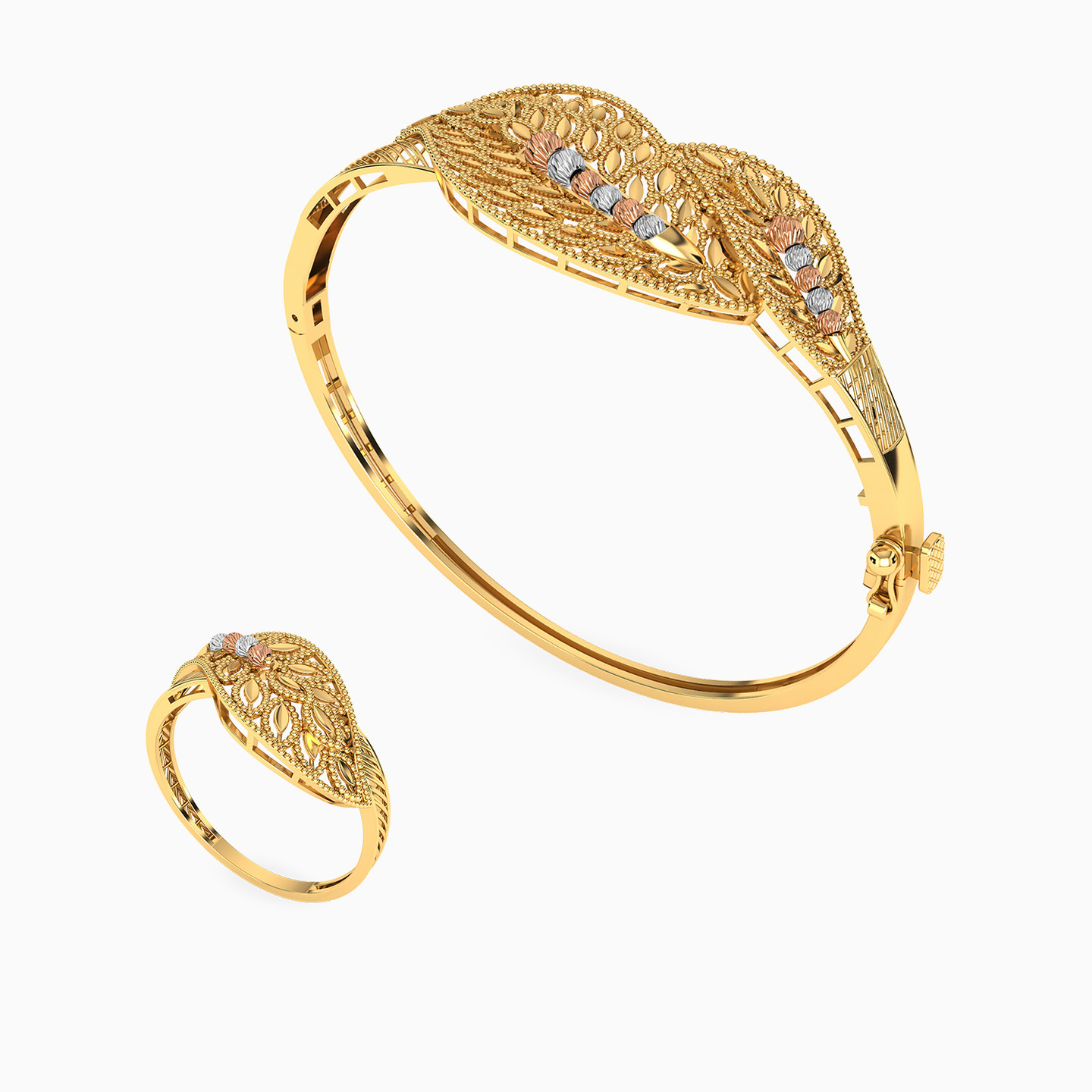 21K Gold Bangle & Ring Jewelry Set - 2 Pieces