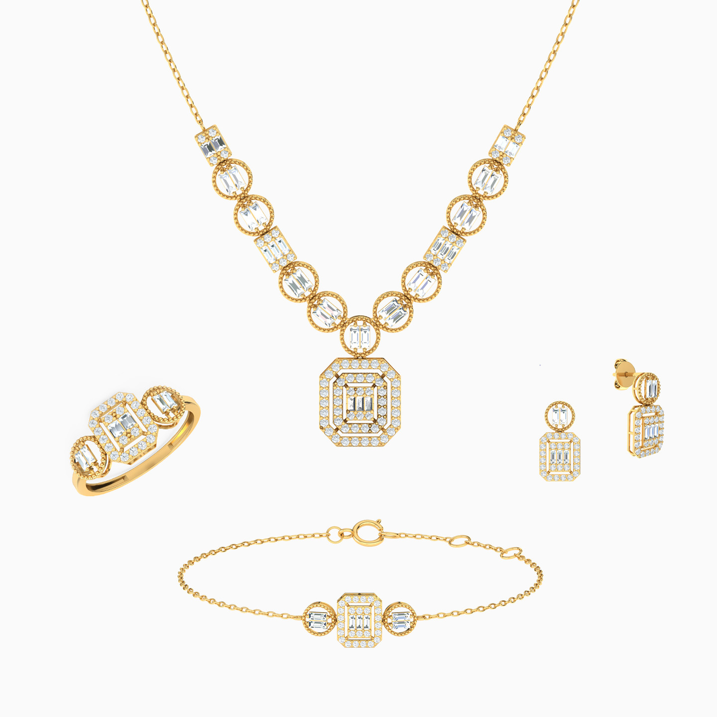 18K Gold Cubic Zirconia Jewelry Set - 4 Pieces