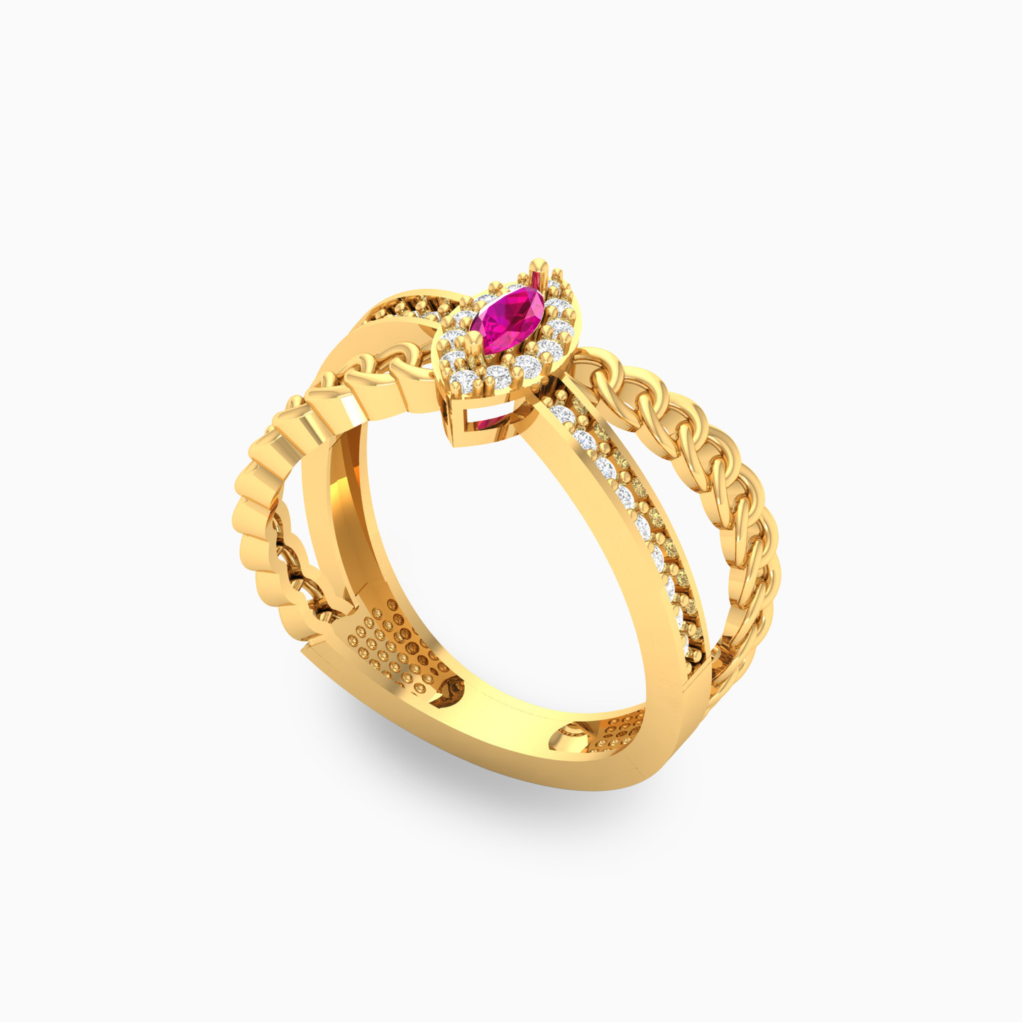 18K Gold Colored Stones Statement Ring - 2