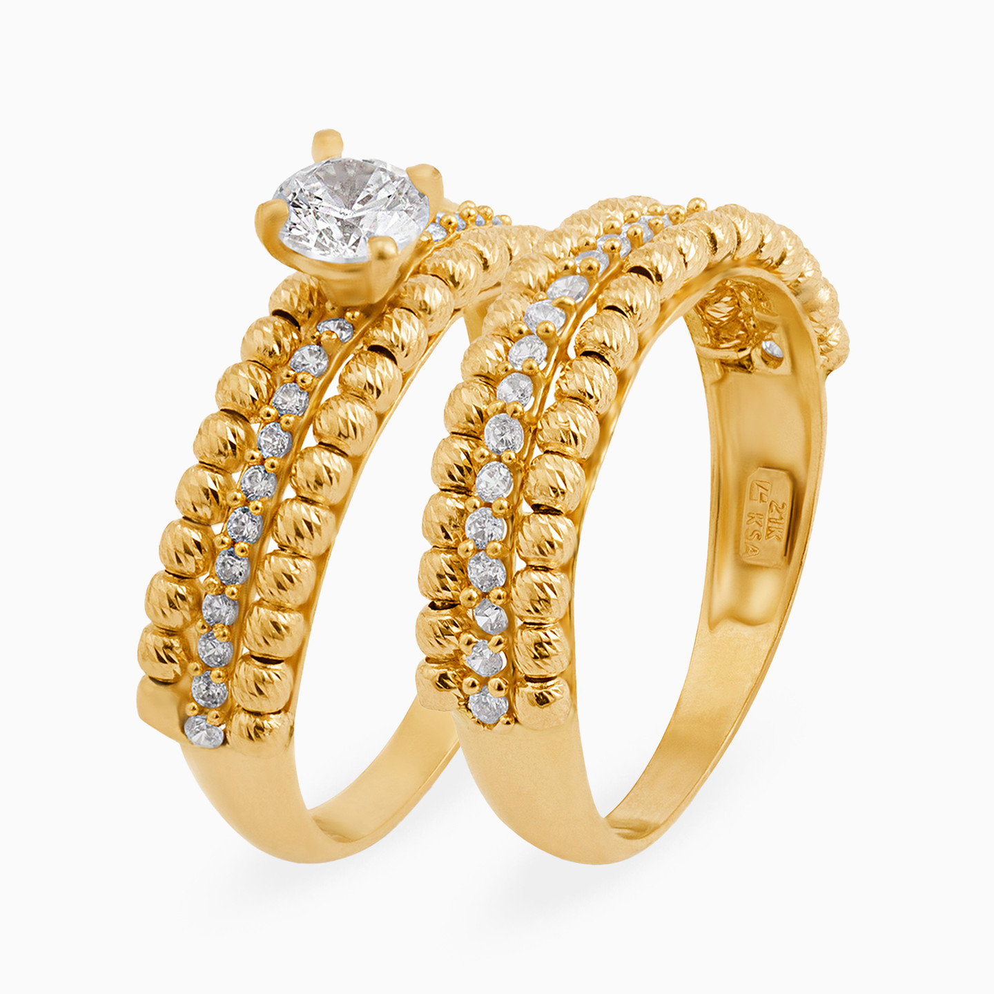 Beaded Cubic Zirconia Twin Rings in 21K Gold Beaded Cubic Zirconia Twin Rings in 21K Gold