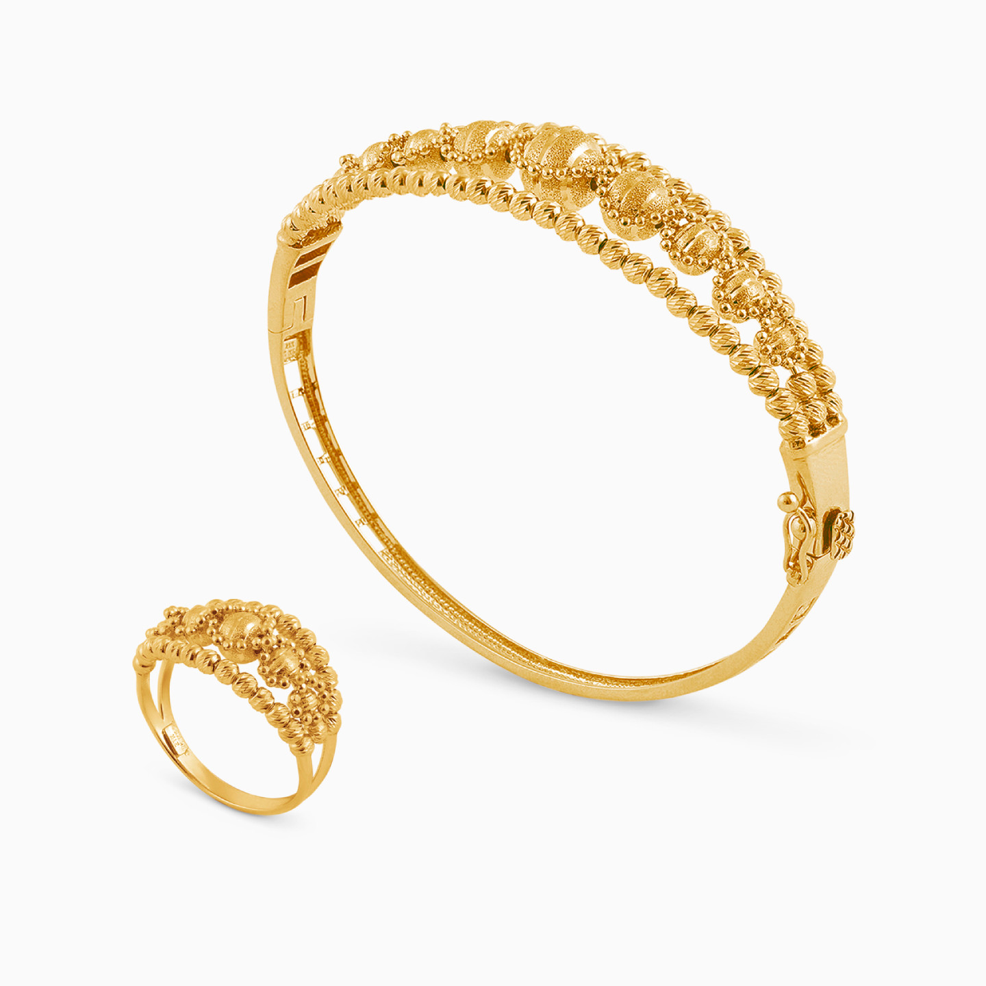 21K Gold Bangle & Ring Jewelry Set - 2 Pieces