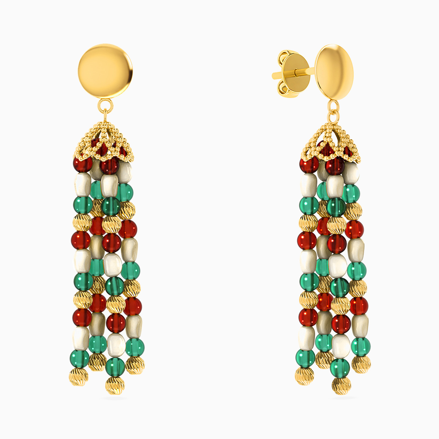 أقراط متدلية ذهب دائرية عيار 18 قيراط مزينة بالأحجار الملونة - 2 أقراط متدلية ذهب دائرية عيار 18 قيراط مزينة بالأحجار الملونة - 2