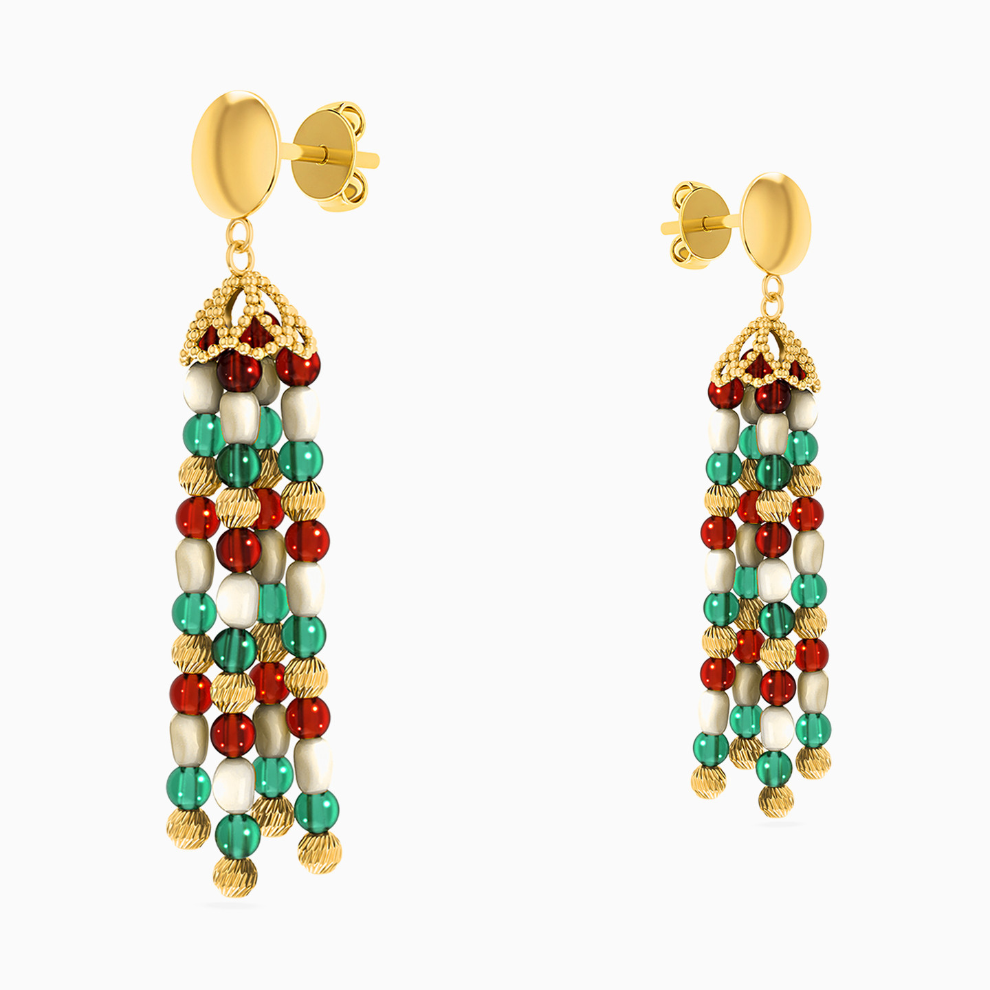 أقراط متدلية ذهب دائرية عيار 18 قيراط مزينة بالأحجار الملونة - 3 أقراط متدلية ذهب دائرية عيار 18 قيراط مزينة بالأحجار الملونة - 3