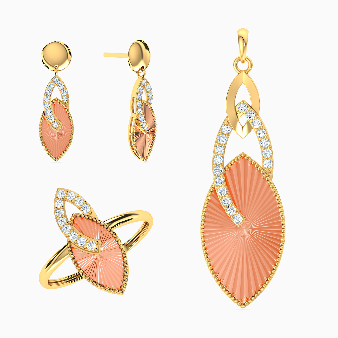 نصف طقم ذهب ماركيز عيار 21 قيراط مزين بأحجار الزركون (3 قطع) نصف طقم ذهب ماركيز عيار 21 قيراط مزين بأحجار الزركون (3 قطع)