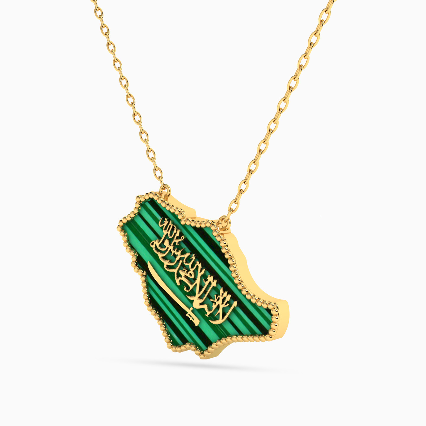 KSA Map Green Stones Necklace in 18K Gold - 2 KSA Map Green Stones Necklace in 18K Gold - 2