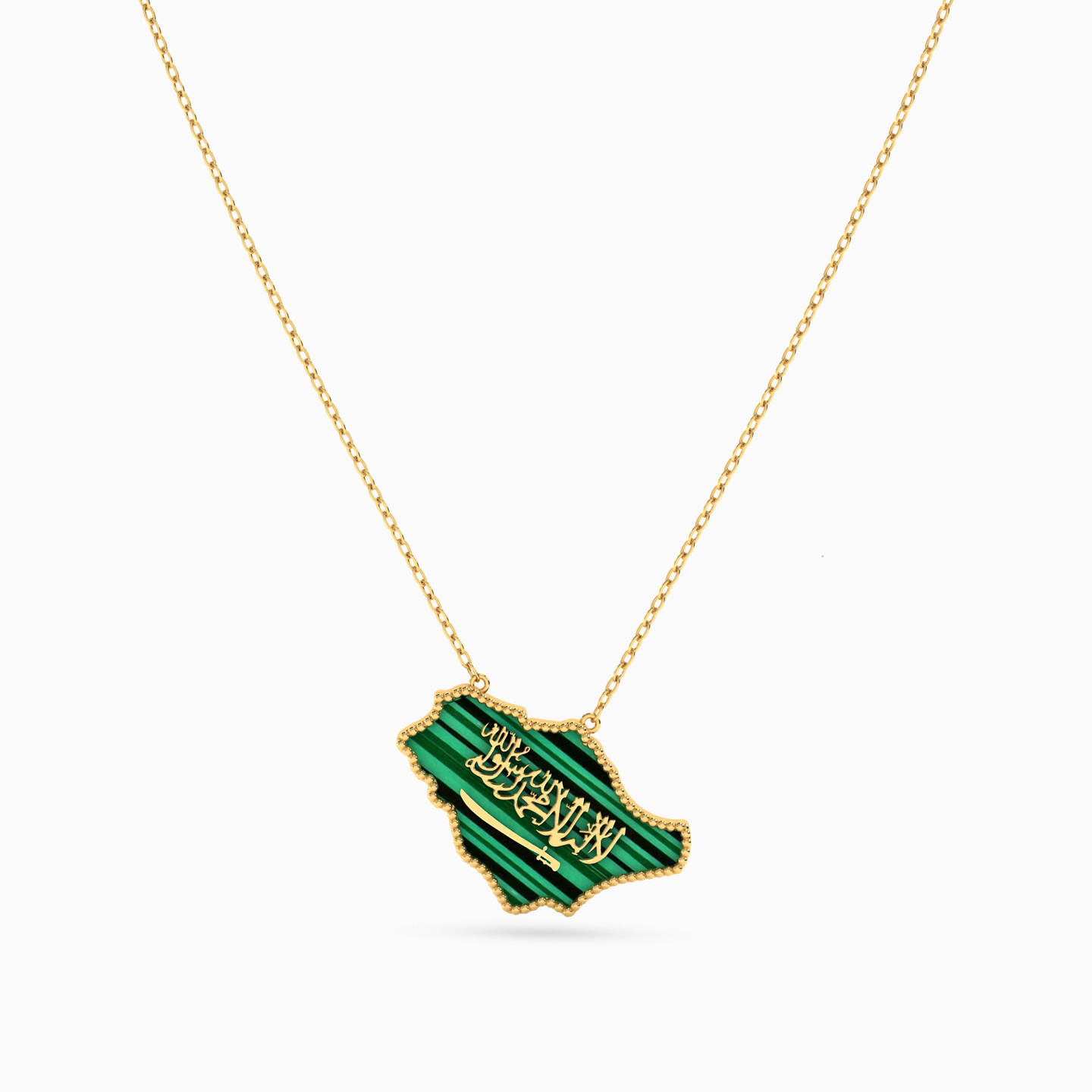 KSA Map Green Stones Necklace in 18K Gold - 3 KSA Map Green Stones Necklace in 18K Gold - 3