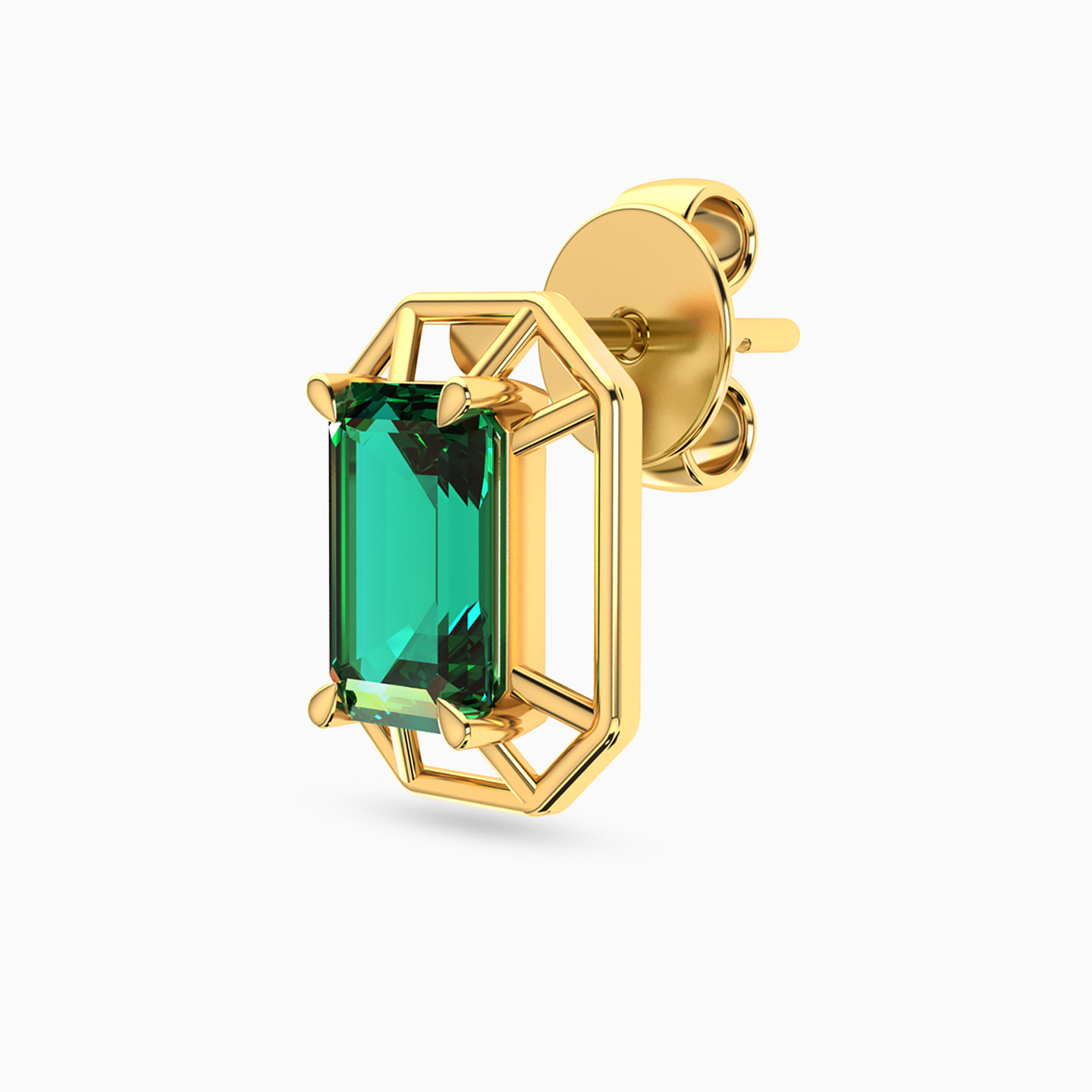 Octagon Green Stones Stud Earrings in 18K Gold - 3 Octagon Green Stones Stud Earrings in 18K Gold - 3