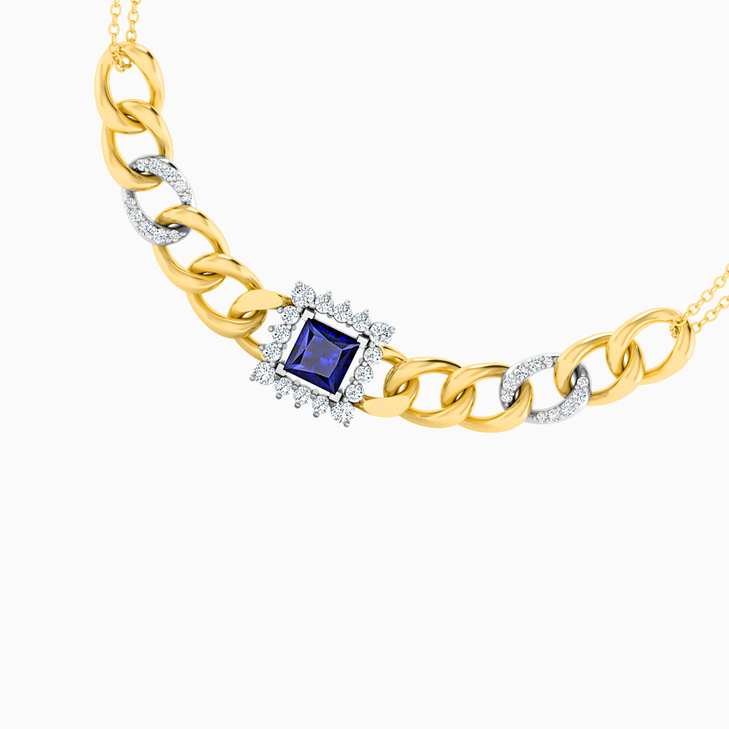 Square Diamond & Colored Stones Chain Bracelet in 18K Gold - 3