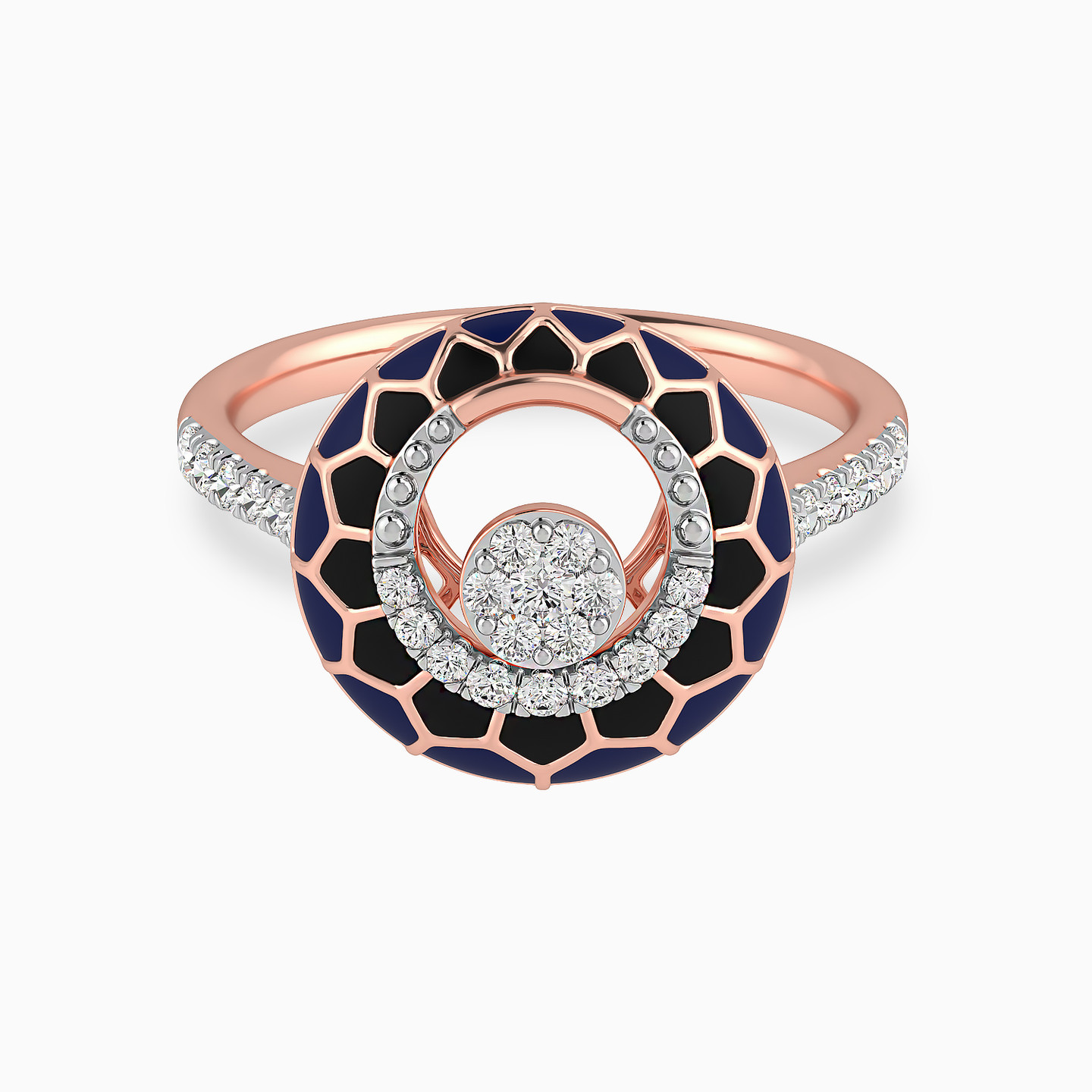Circle Diamond & Enamel Coated Ring in 18K Gold - 2 Circle Diamond & Enamel Coated Ring in 18K Gold - 2