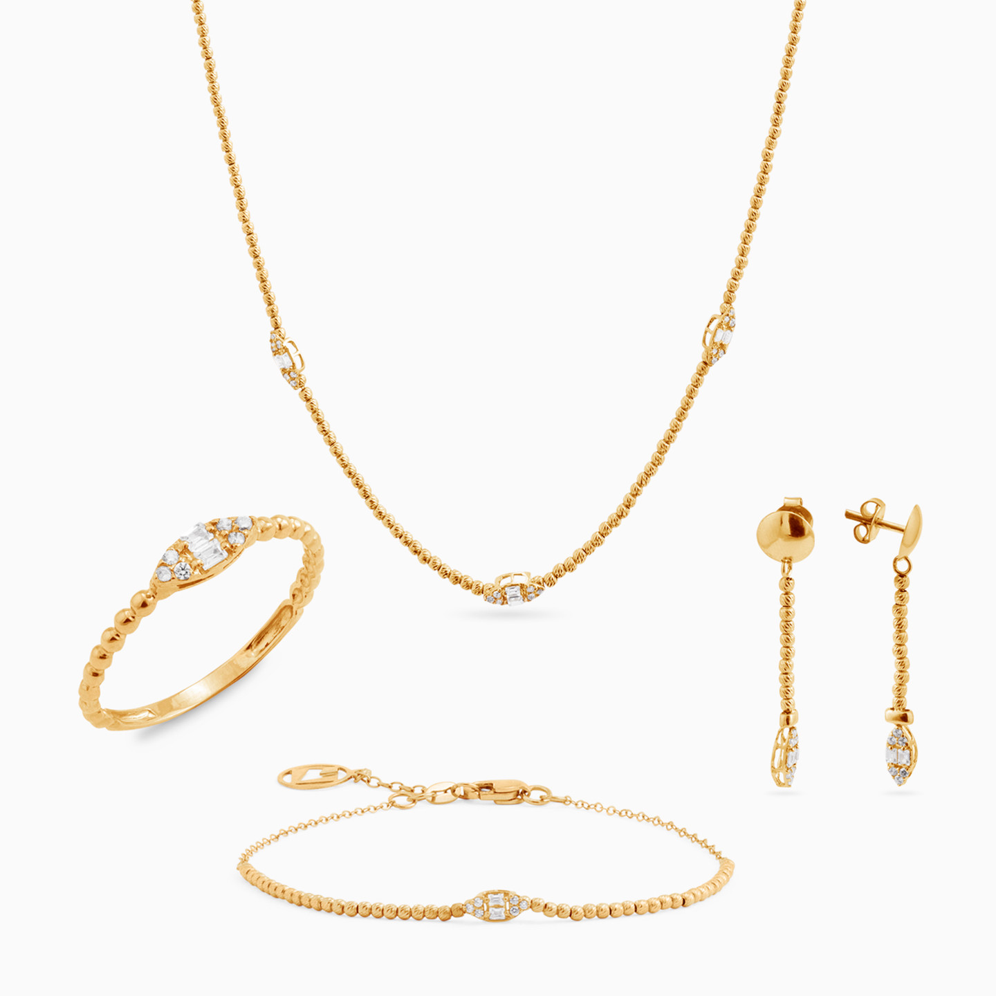 21K Gold Cubic Zirconia Jewelry Set - 4 Pieces