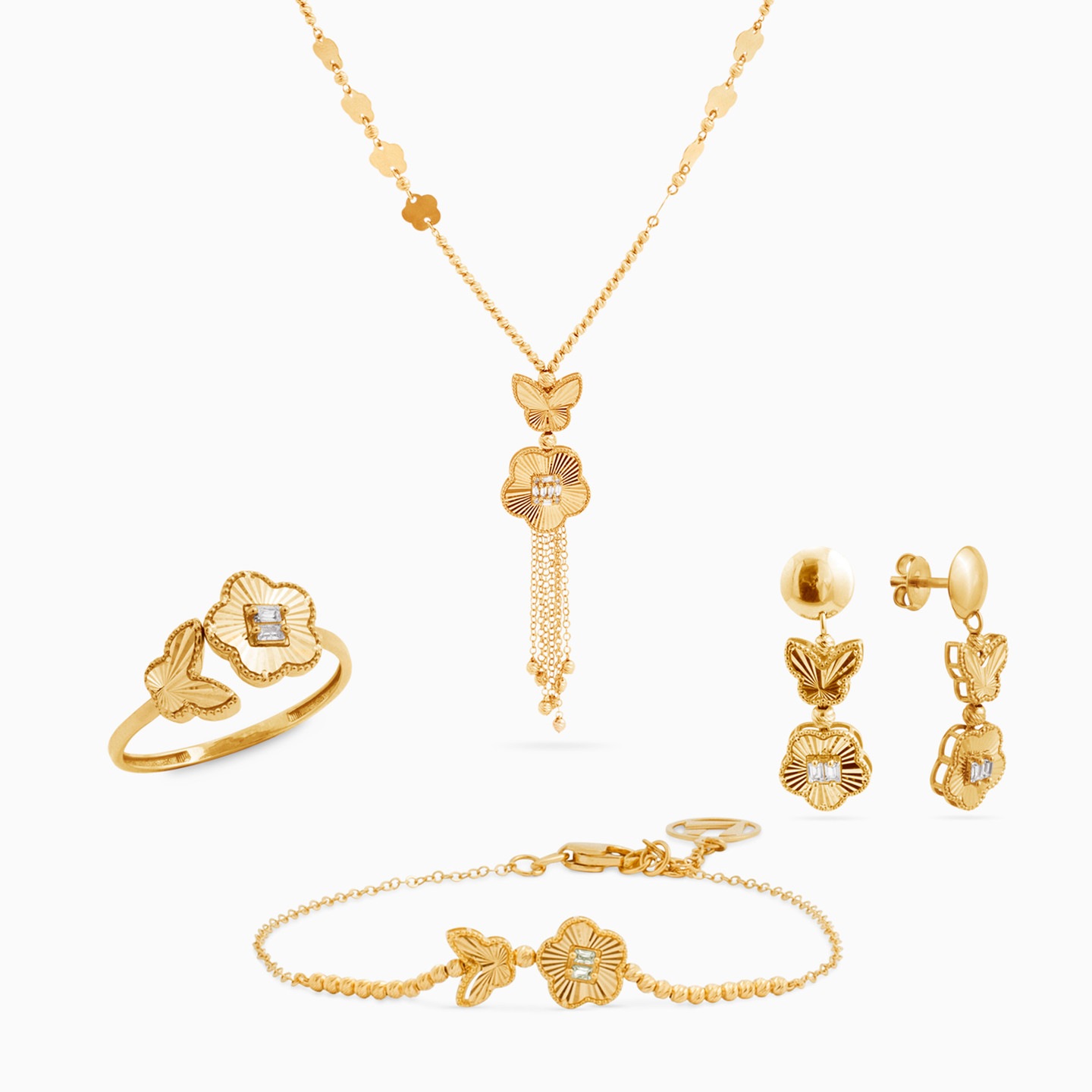 21K Gold Cubic Zirconia Jewelry Set - 4 Pieces