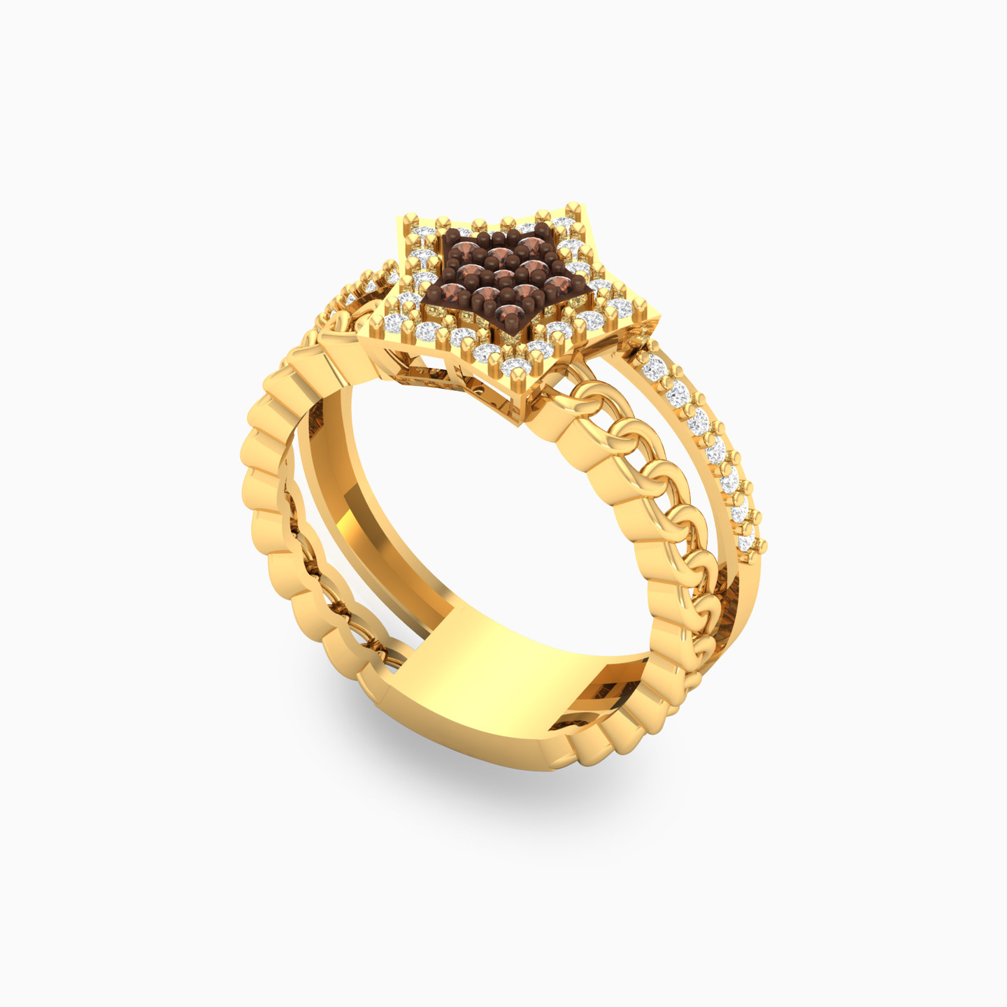 18K Gold Colored Stones Statement Ring - 2