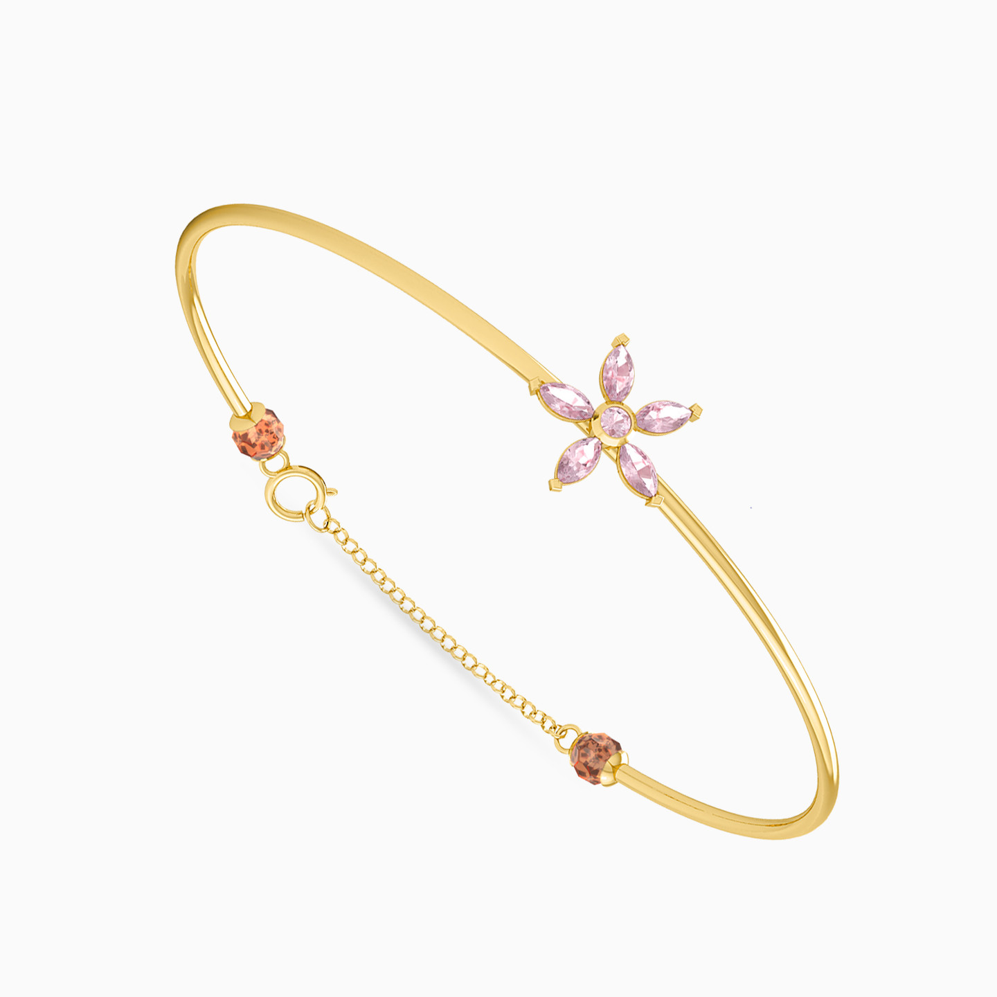 Flower Rose Stone Bangle Bracelet in 18K Gold - 2 Flower Rose Stone Bangle Bracelet in 18K Gold - 2