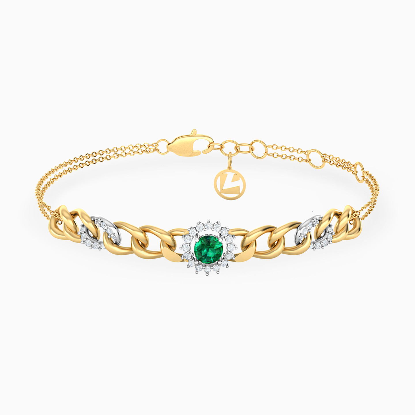 Round Diamond & Colored Stones Chain Bracelet in 18K Gold