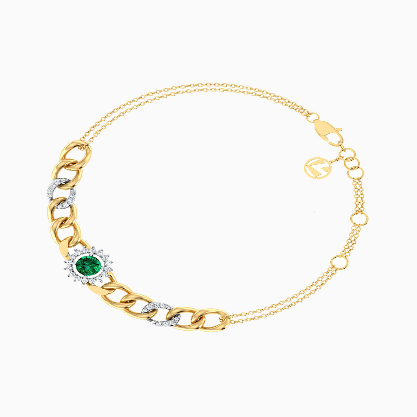 Round Diamond & Colored Stones Chain Bracelet in 18K Gold - 2