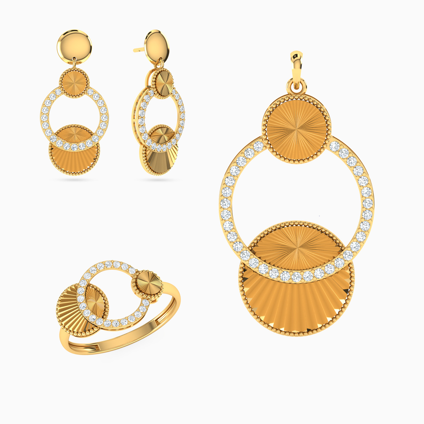 21K Gold Cubic Zirconia Half Jewelry Set - 3 Pieces