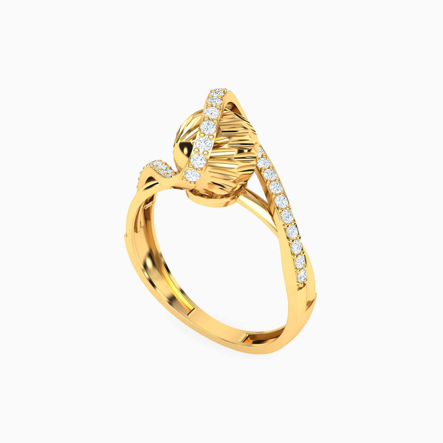 خاتم ذهب ملتوي عيار 21 قيراط مزين بأحجار الزركون - 2 خاتم ذهب ملتوي عيار 21 قيراط مزين بأحجار الزركون - 2