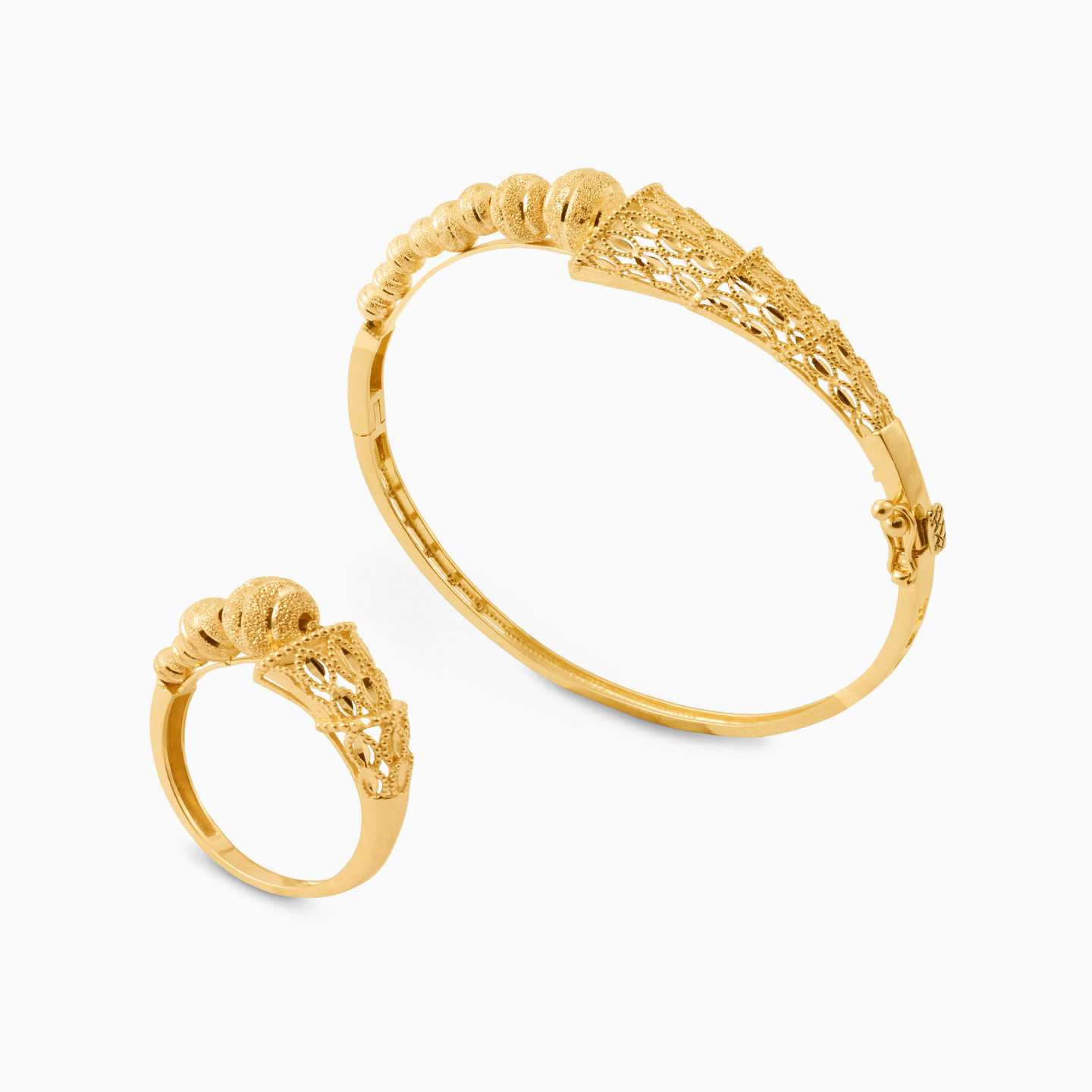 21K Gold Bangle & Ring Jewelry Set - 2 Pieces