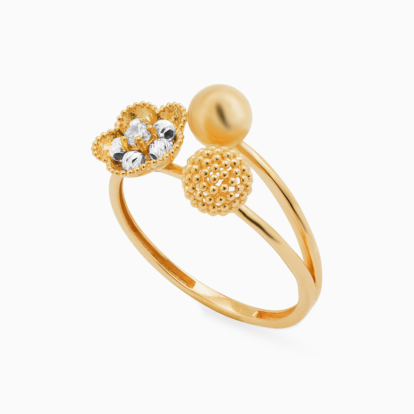 Flower Cubic Zirconia Ring in 21K Gold - 4 Flower Cubic Zirconia Ring in 21K Gold - 4