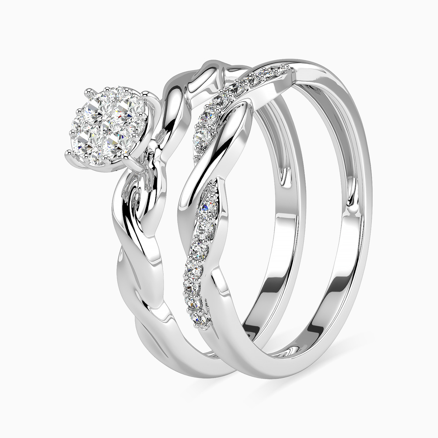 خاتم توينز ذهب دائري عيار 18 قيراط مزين بالألماس - 2 خاتم توينز ذهب دائري عيار 18 قيراط مزين بالألماس - 2