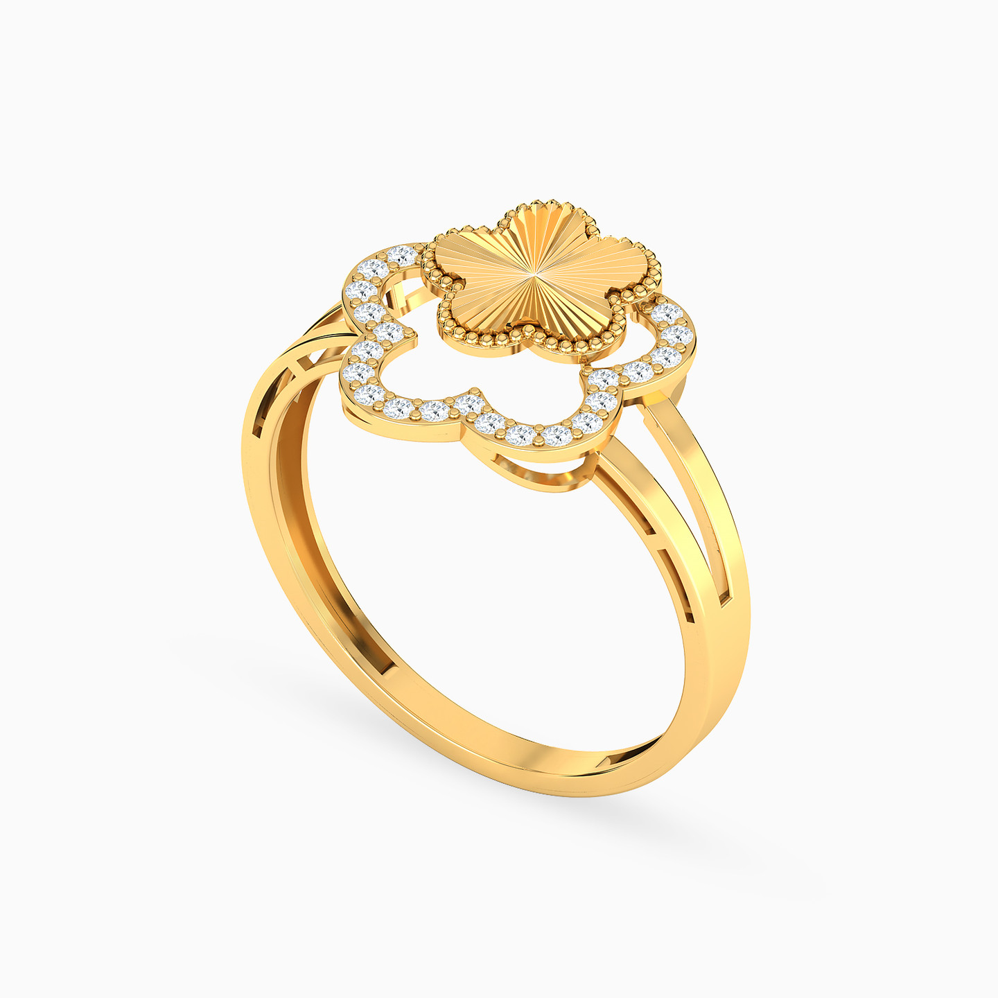 Flower Cubic Zirconia Ring in 21K Gold - 2 Flower Cubic Zirconia Ring in 21K Gold - 2