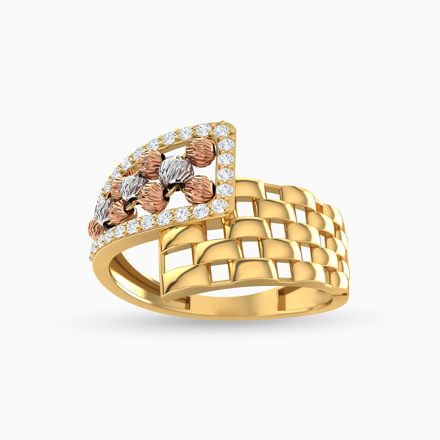 Beaded Cubic Zirconia Ring in 21K Gold - 2