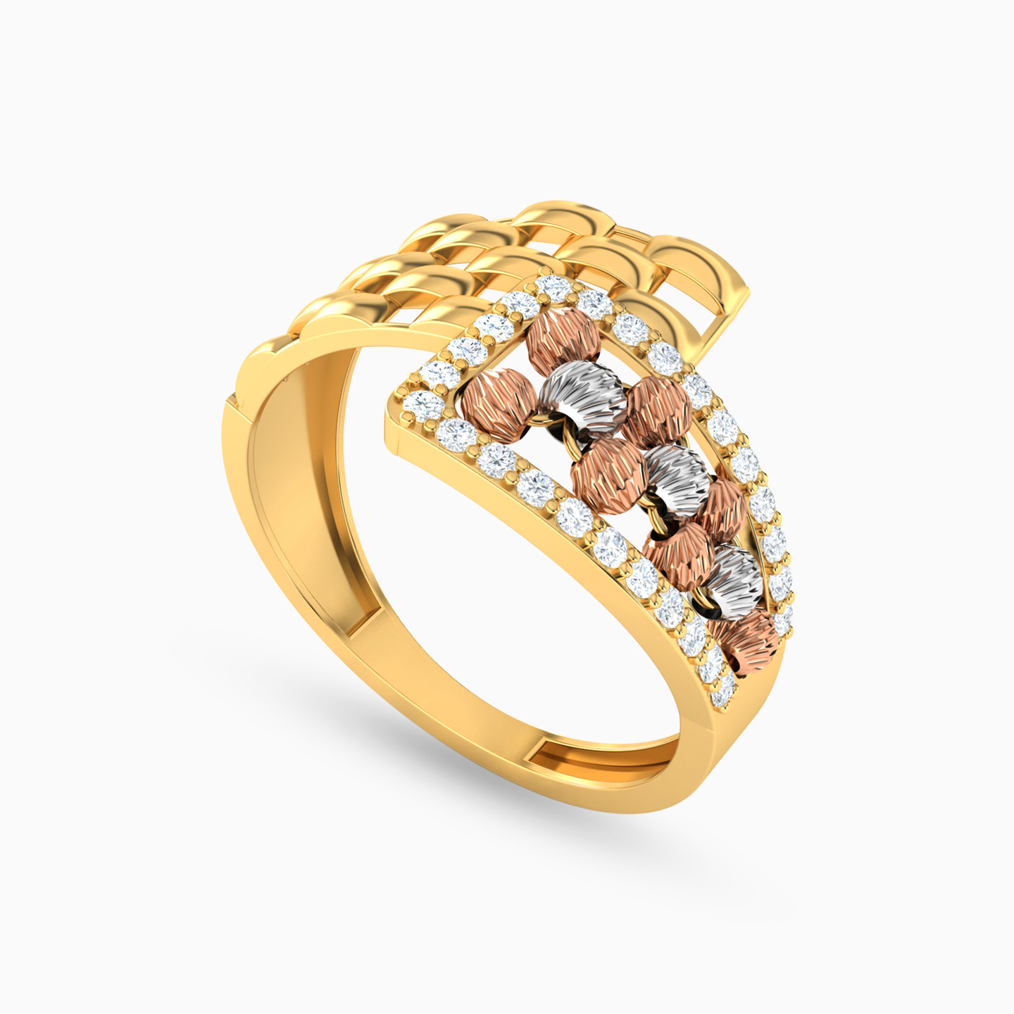 Beaded Cubic Zirconia Ring in 21K Gold - 3