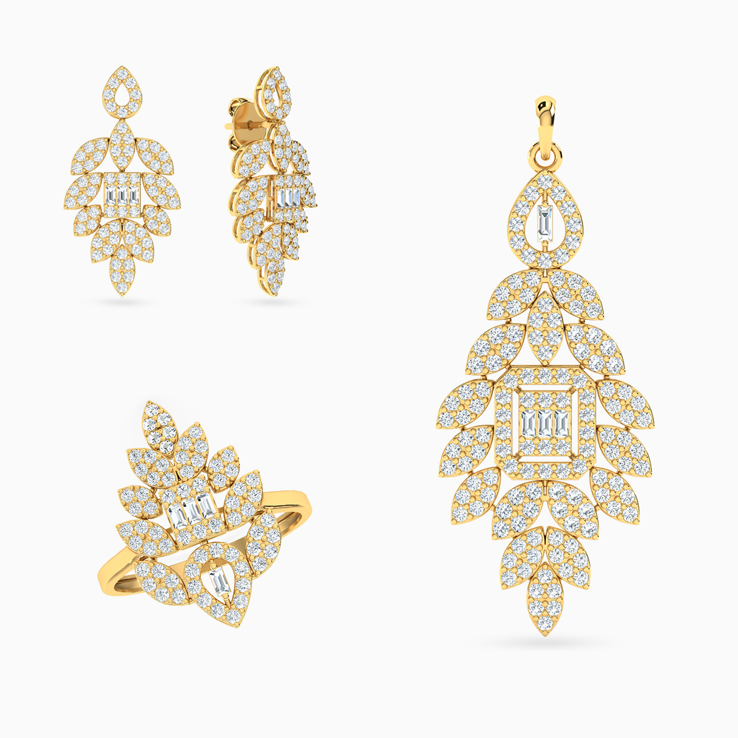 18K Gold Cubic Zirconia Half Jewelry Set - 3 Pieces