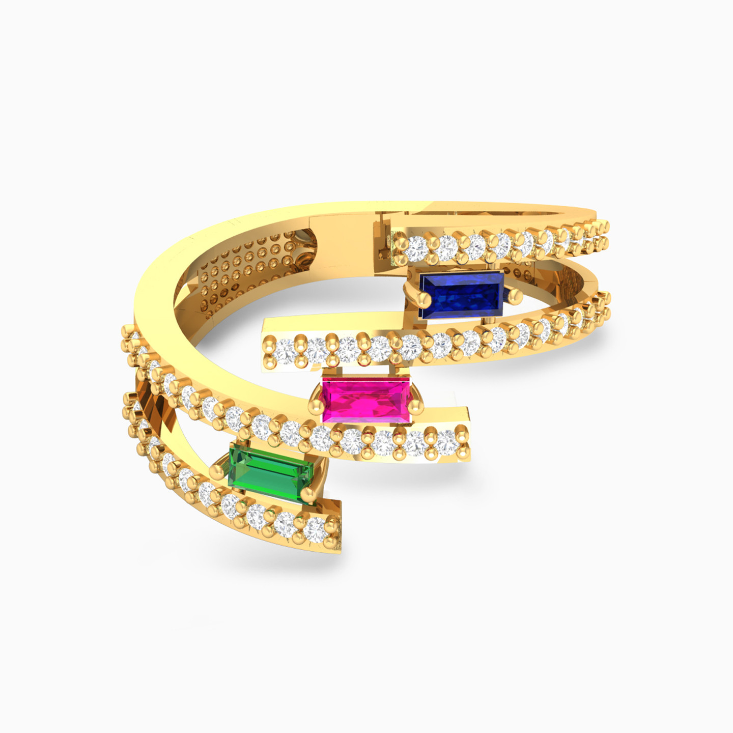 18K Gold Colored Stones Statement Ring