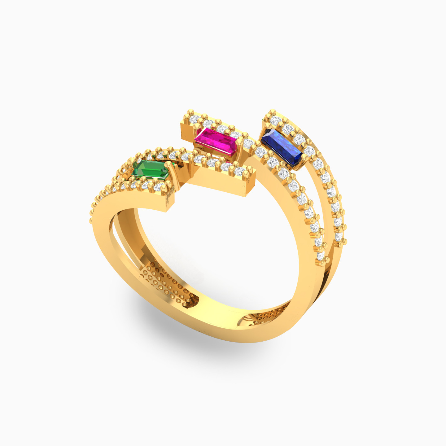 18K Gold Colored Stones Statement Ring - 2