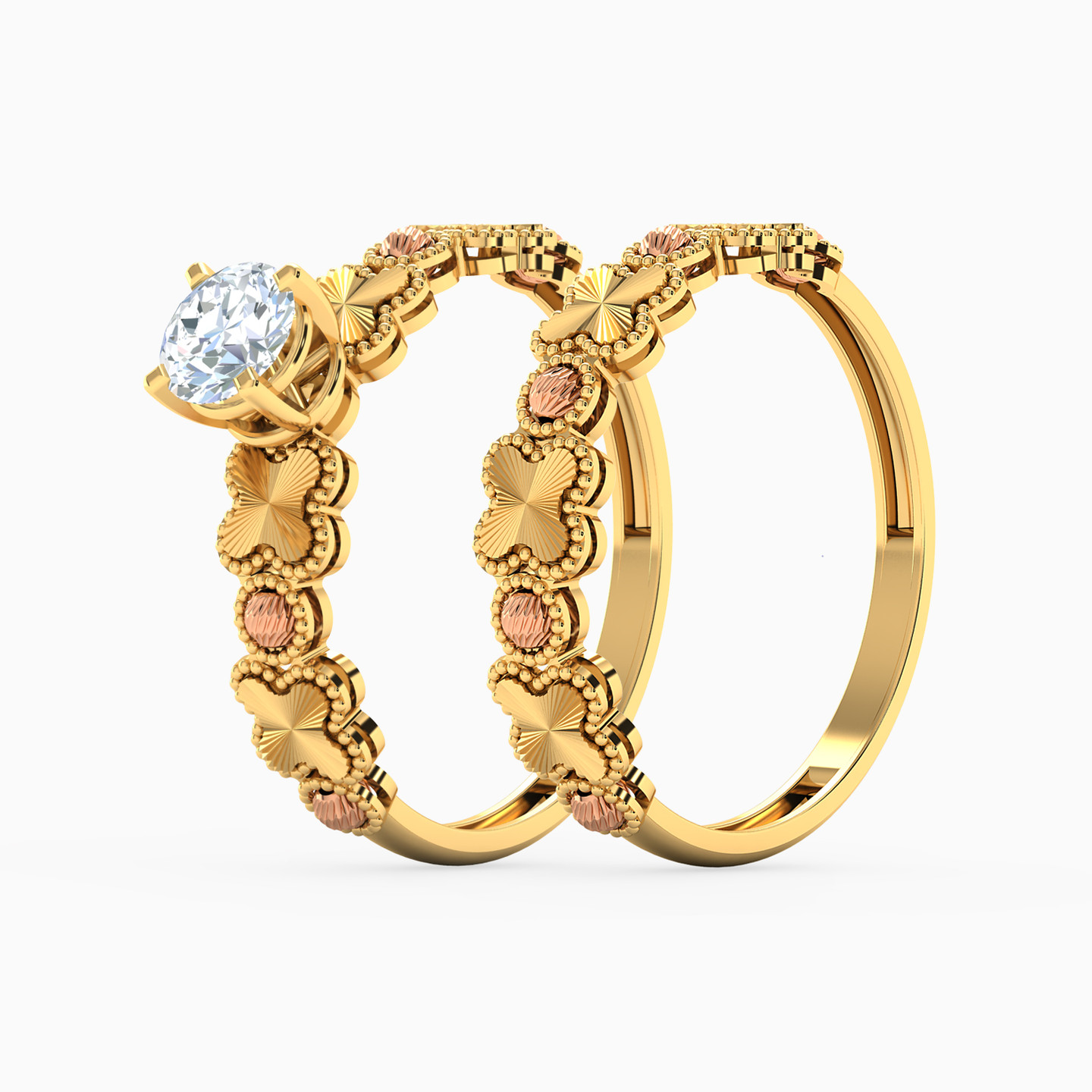 Flower Cubic Zirconia Twin Rings in 21K Gold Flower Cubic Zirconia Twin Rings in 21K Gold