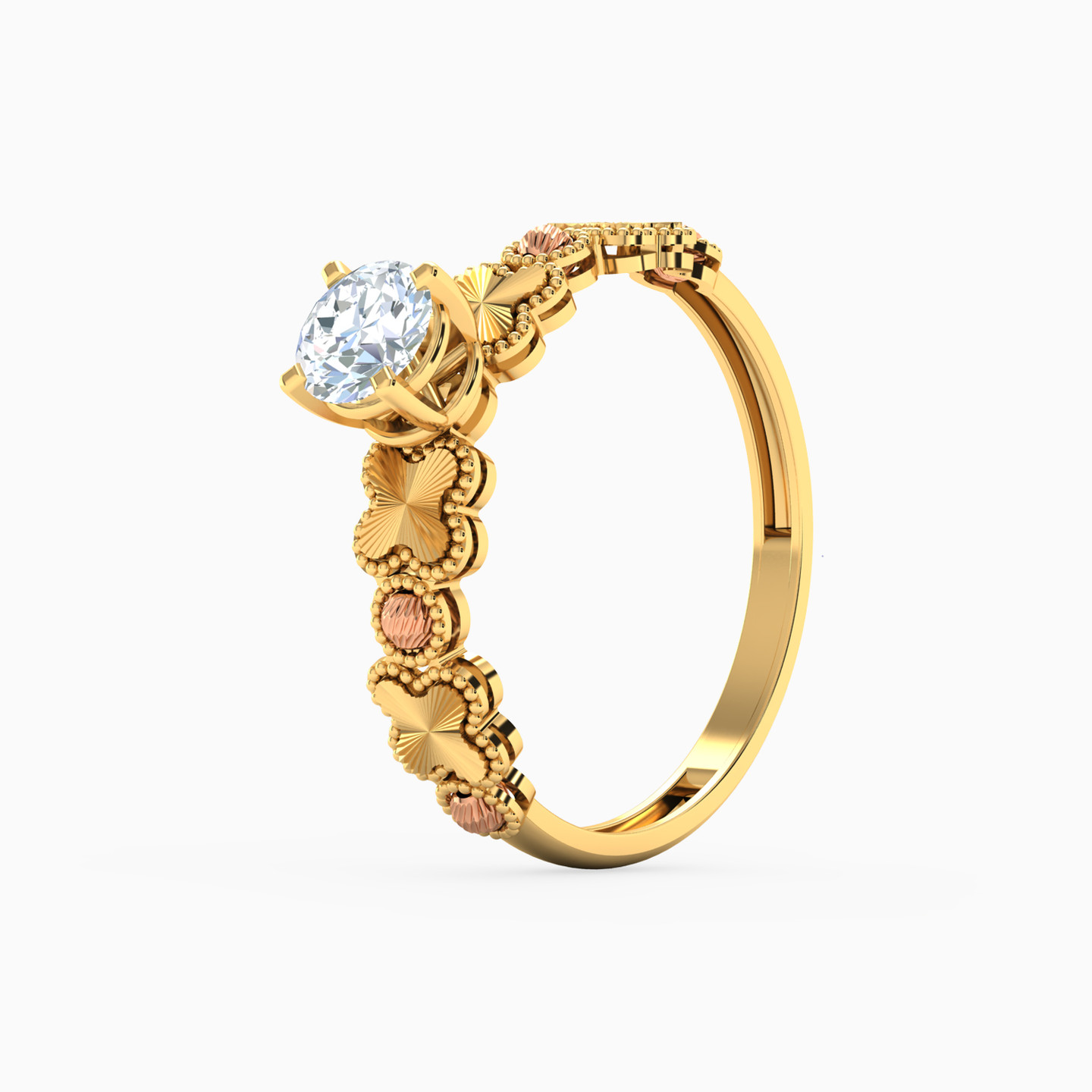 Flower Cubic Zirconia Twin Rings in 21K Gold - 2 Flower Cubic Zirconia Twin Rings in 21K Gold - 2