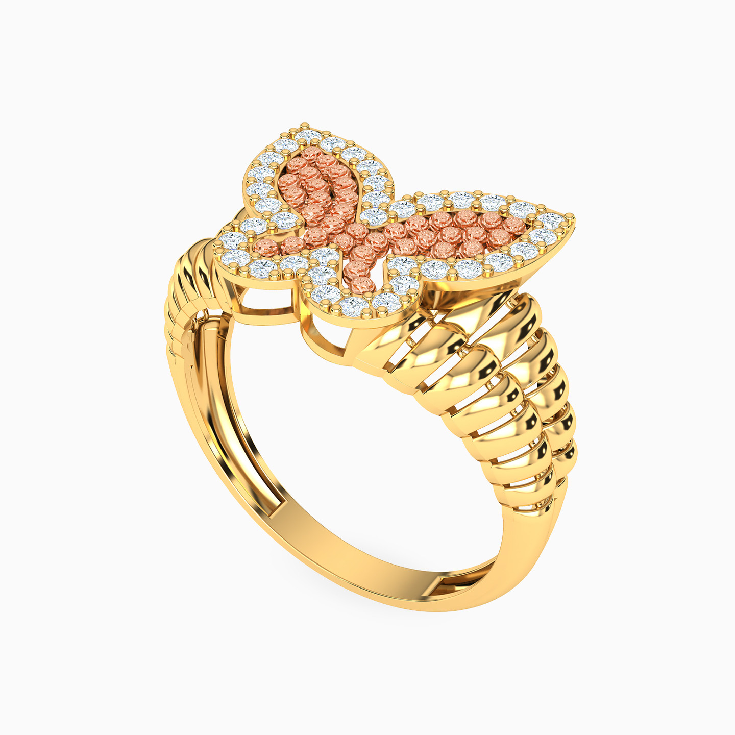 Butterfly Cubic Zirconia Ring in 21K Gold - 2