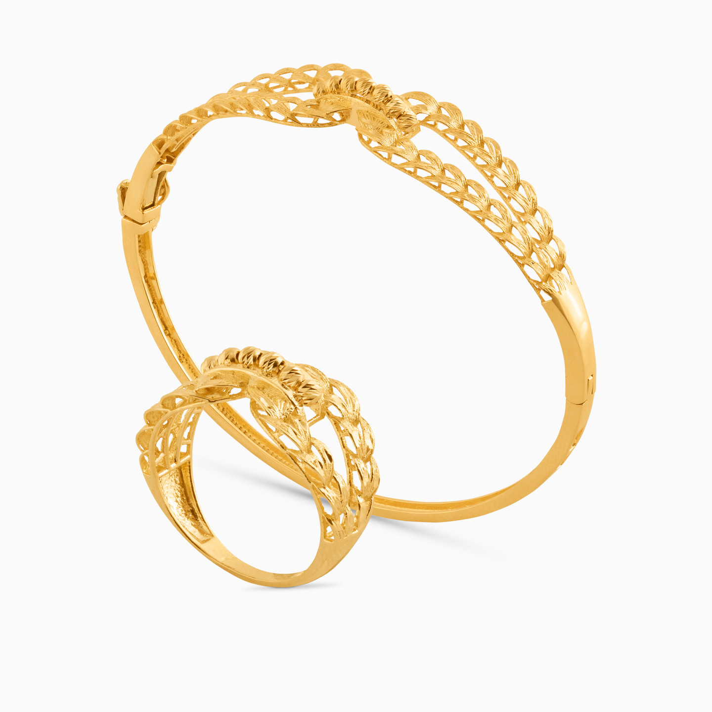 18K Gold Bangle & Ring Jewelry Set - 2 Pieces