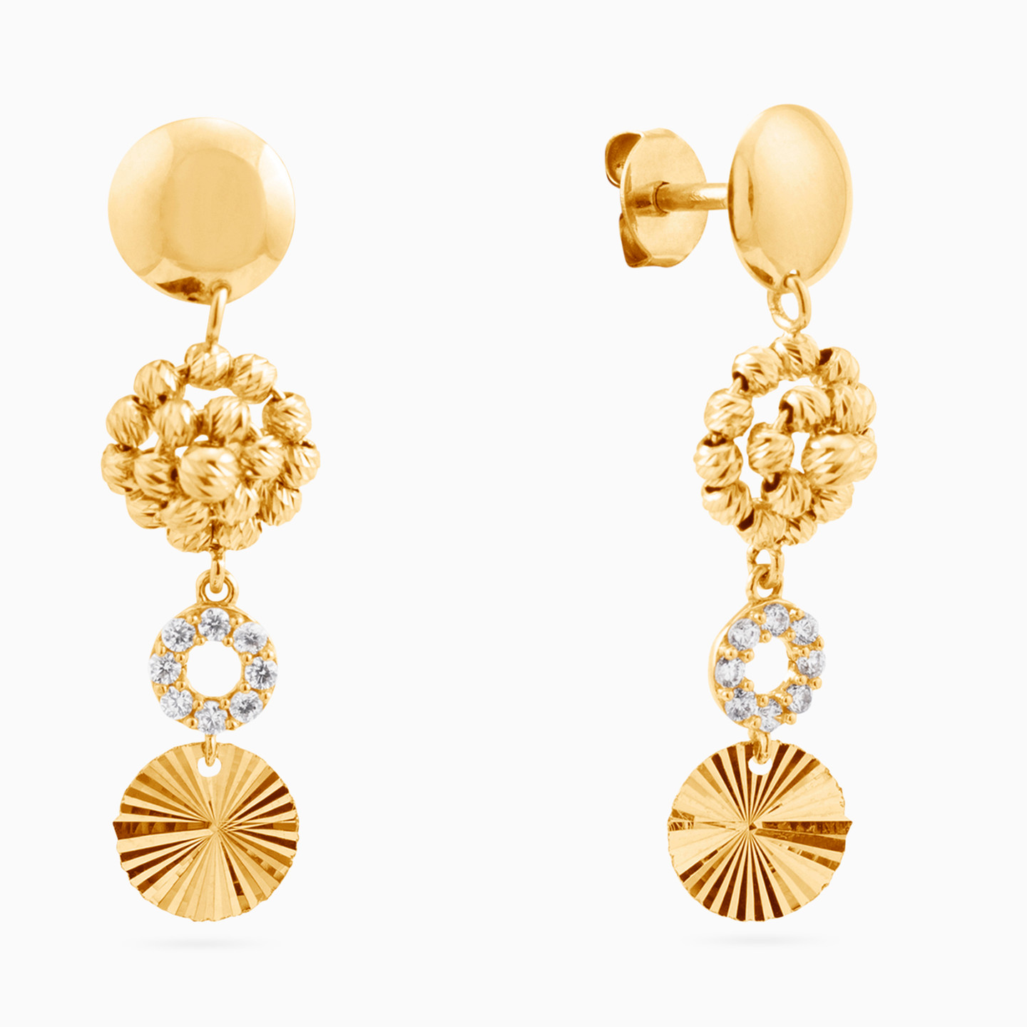 21K Gold Cubic Zirconia Drop Earrings - 2